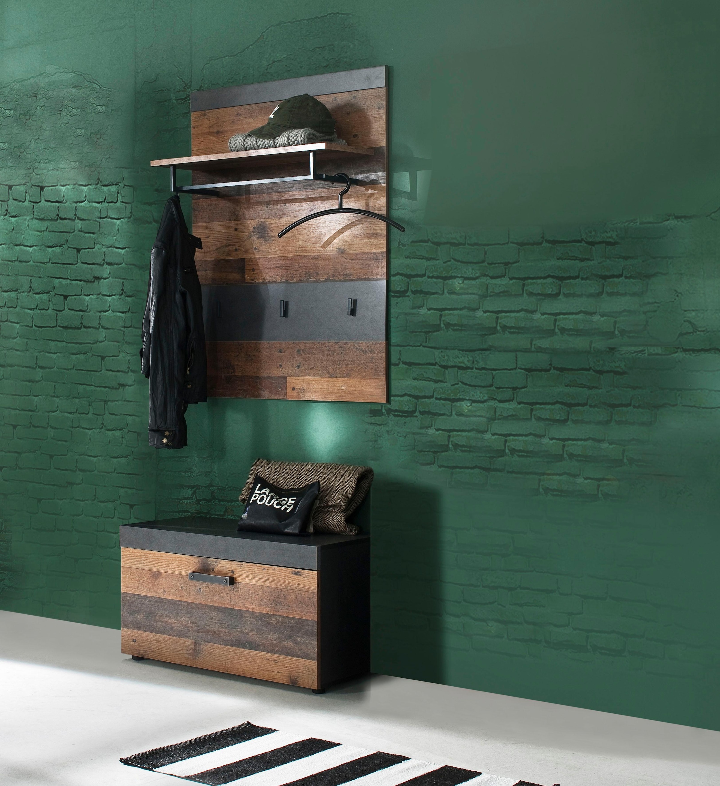 INOSIGN Garderoben-Set »Ilana«, (Set, 2 St.), Garderobenmöbel im modernen Industrial Style mit antikfarbenen Griffen