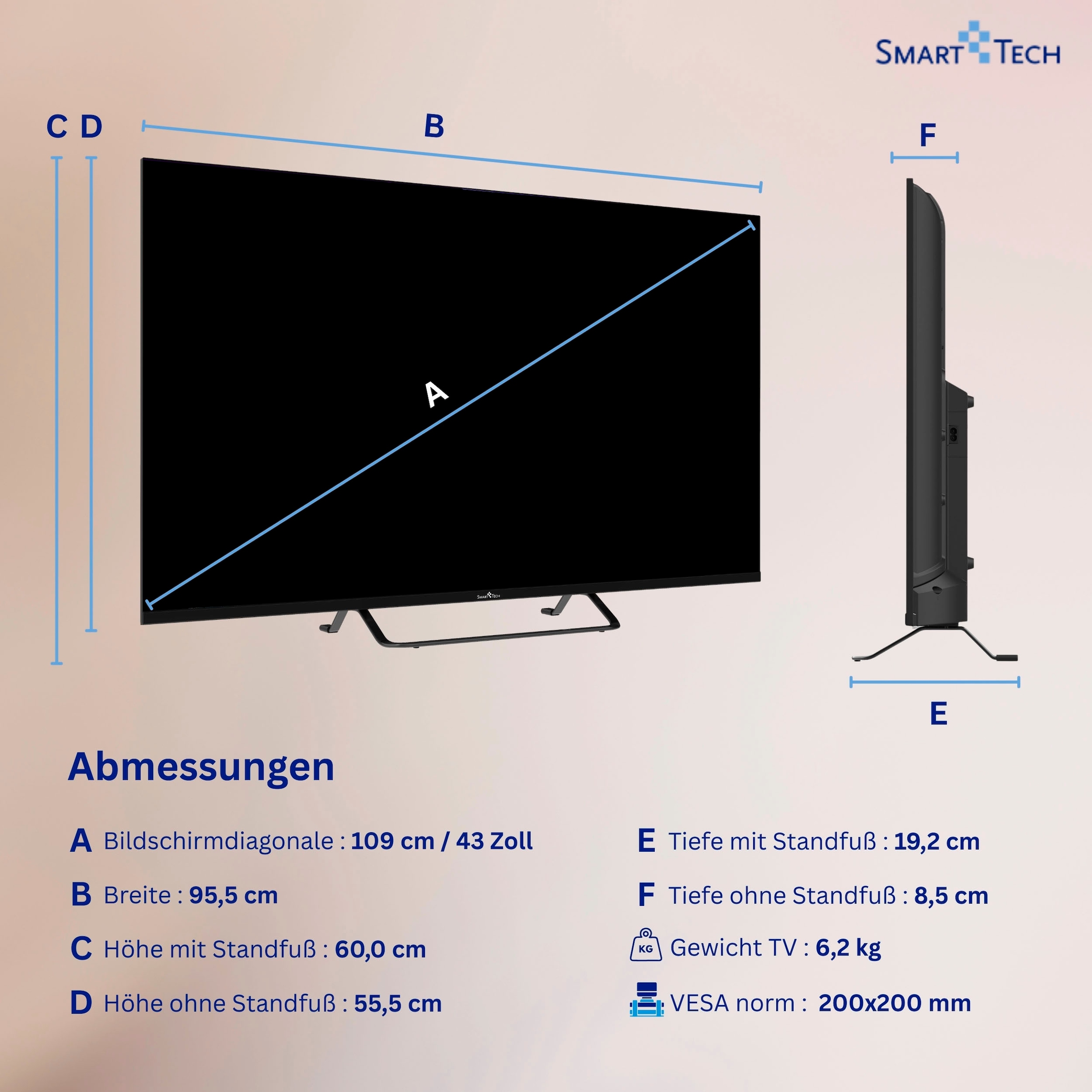 Smart Tech QLED-Fernseher »43QV02V« 108 cm/43 ″ Smart-TV