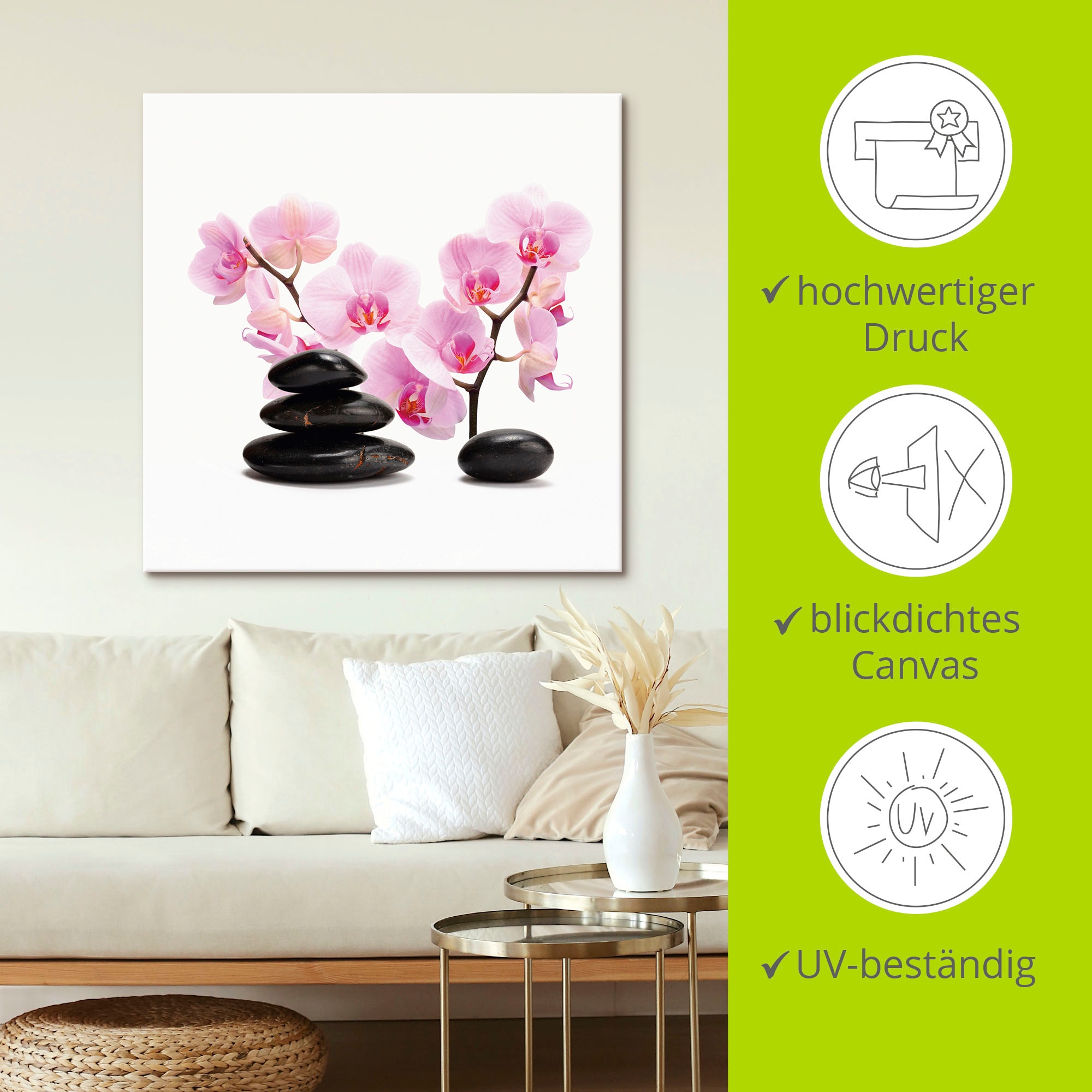 Artland Wandbild »Schwarze Steine und pink Orchidee« Zen 1 Stk. tlg. als Leinwandbild, Poster, Wandaufkleber in verschied. Größen