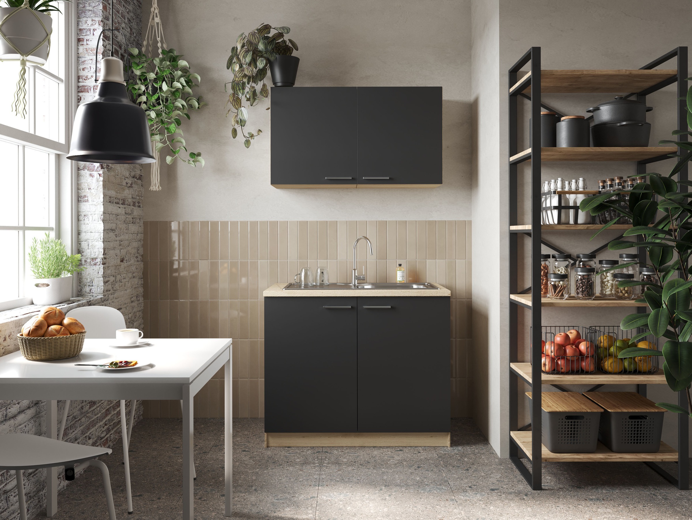 RESPEKTA Pantryküche »Merle« Breite 100 cm, mit Soft-Close Funktion, Edelstahlspüle BALTIMORE