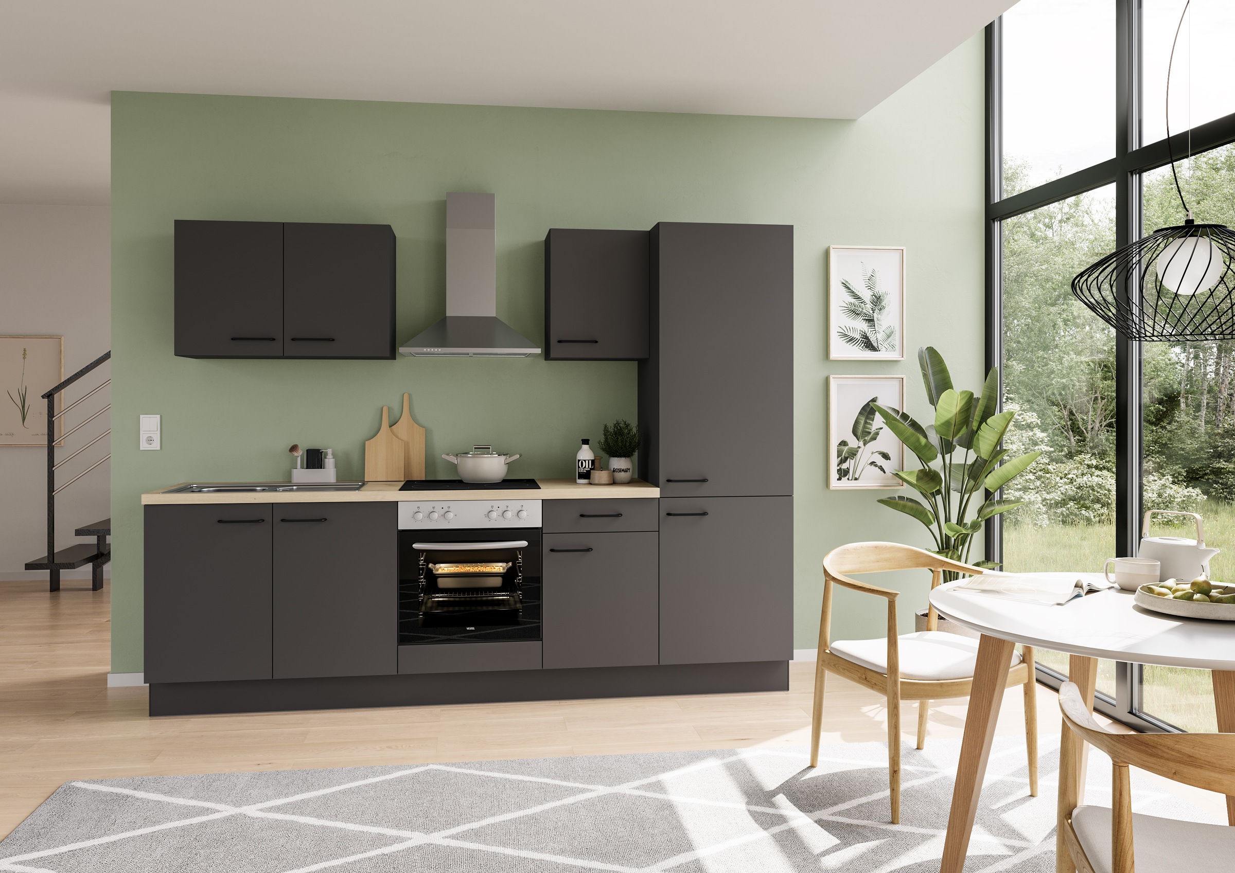 IMPULS KÜCHEN Küchenzeile »"Tirana", Ausrichtung wählbar, Schubkästen mit Soft-Close« vormontiert, wahlweise mit E-Geräten, mit Vollauszug, Breite 270 cm