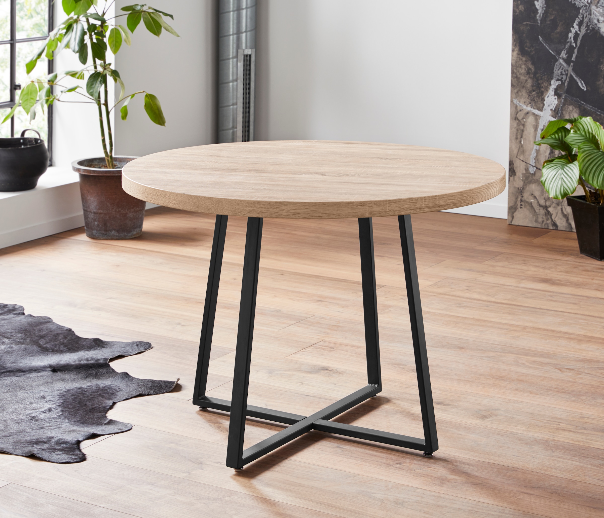 Home affaire Esstisch »Anja, TOPSELLER!«, (Esstisch, Küchentisch), Durchmesser 110 cm, Skandi Design, Metallgestell