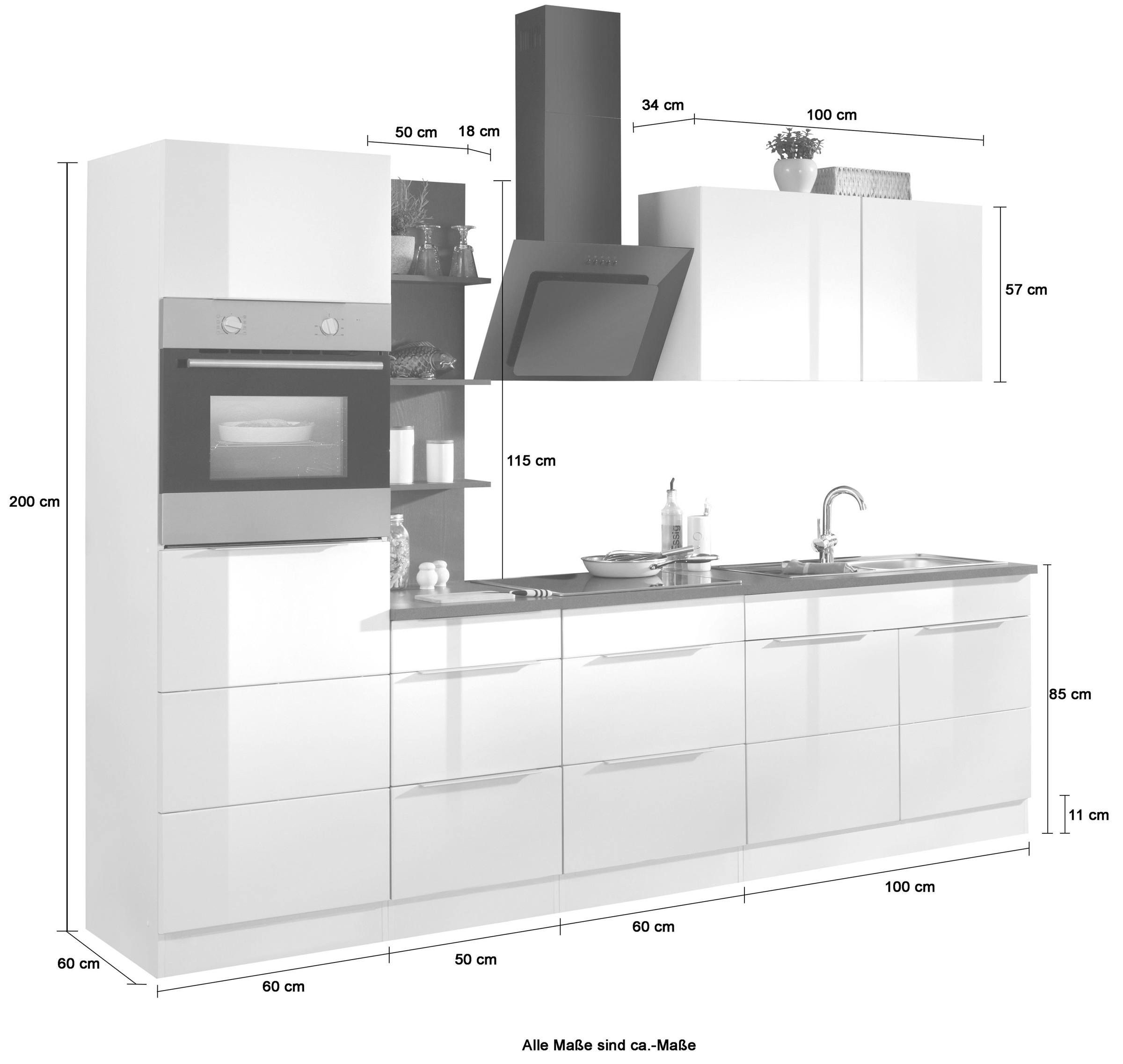 KOCHSTATION Küchenzeile »KS-Brindisi Breite 270 cm«, wahlweise mit E-Geräten und Induktion, mit MDF-Fronten und Regal