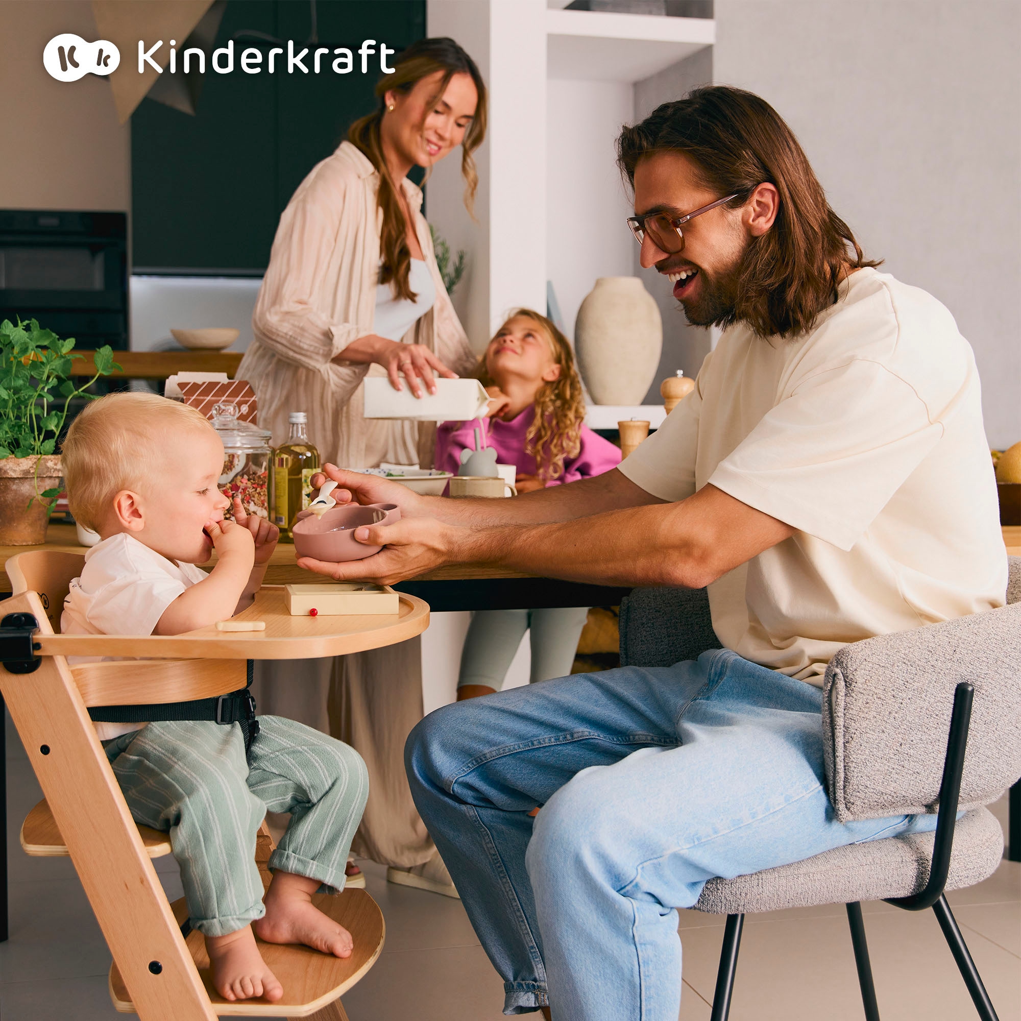 Kinderkraft Kombihochstuhl »Set: Kinderstuhl ENOCK + Babywippe CALMEE GREY«, (Set), 2 St., mitwachsend