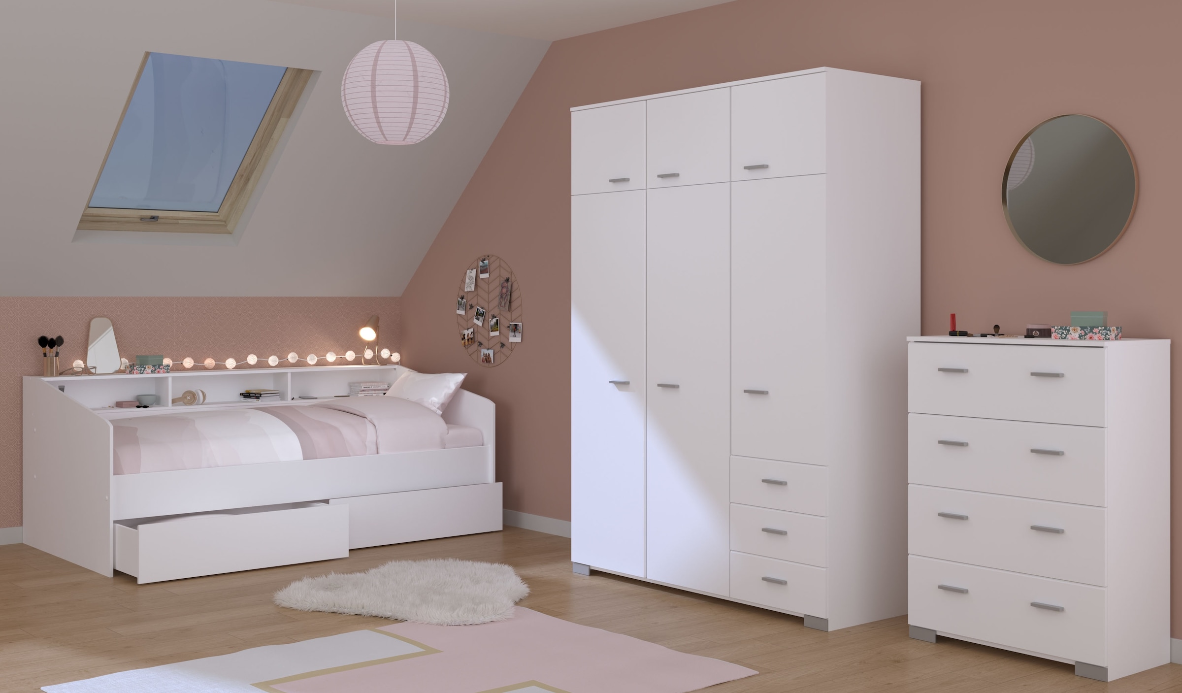 Parisot Jugendzimmer-Set »Sleep 41«, (Set, 4 tlg.), Rückwände der Fächer am Bett drehbar
