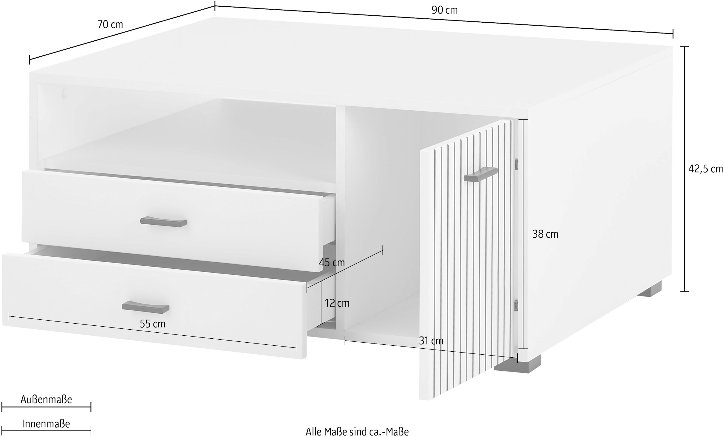 INOSIGN Couchtisch »Hudson«, in moderner Trendfarbe, Griffe aus Metall (Schwarz), Breite 90 cm