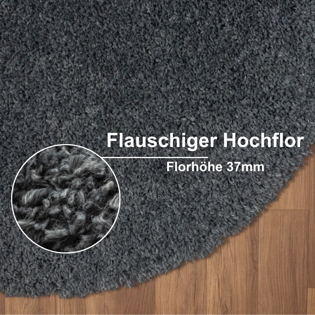 Myflair Möbel & Accessoires Hochflor-Teppich »My Shaggy«, rund, 37 mm Höhe, Shaggy, Uni Farben, leicht glänzend, Microfaser, extra flauschig