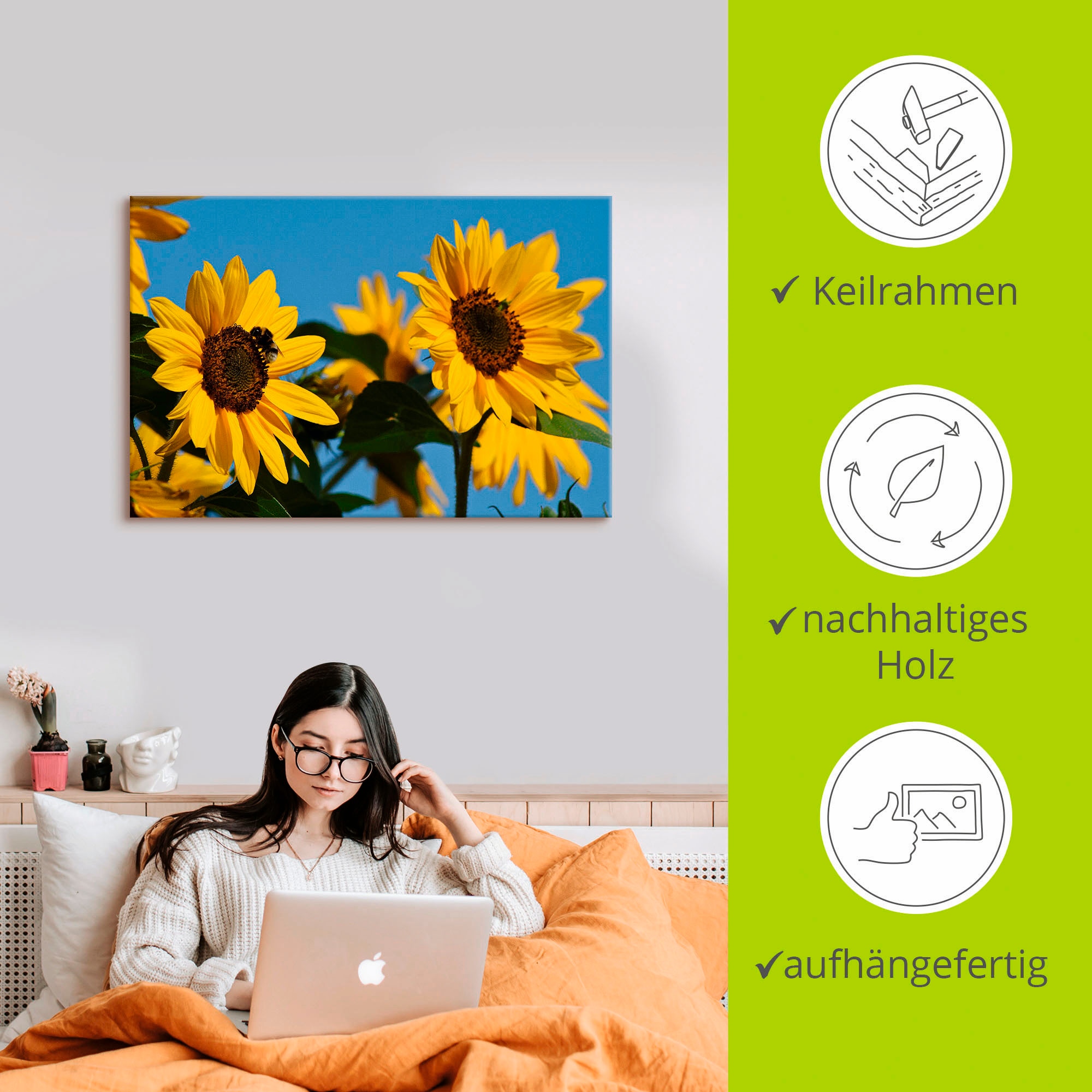 Artland Leinwandbild »Sonnenblumen« Blumen 1 Stk. tlg. auf Holzrahmen gespannt