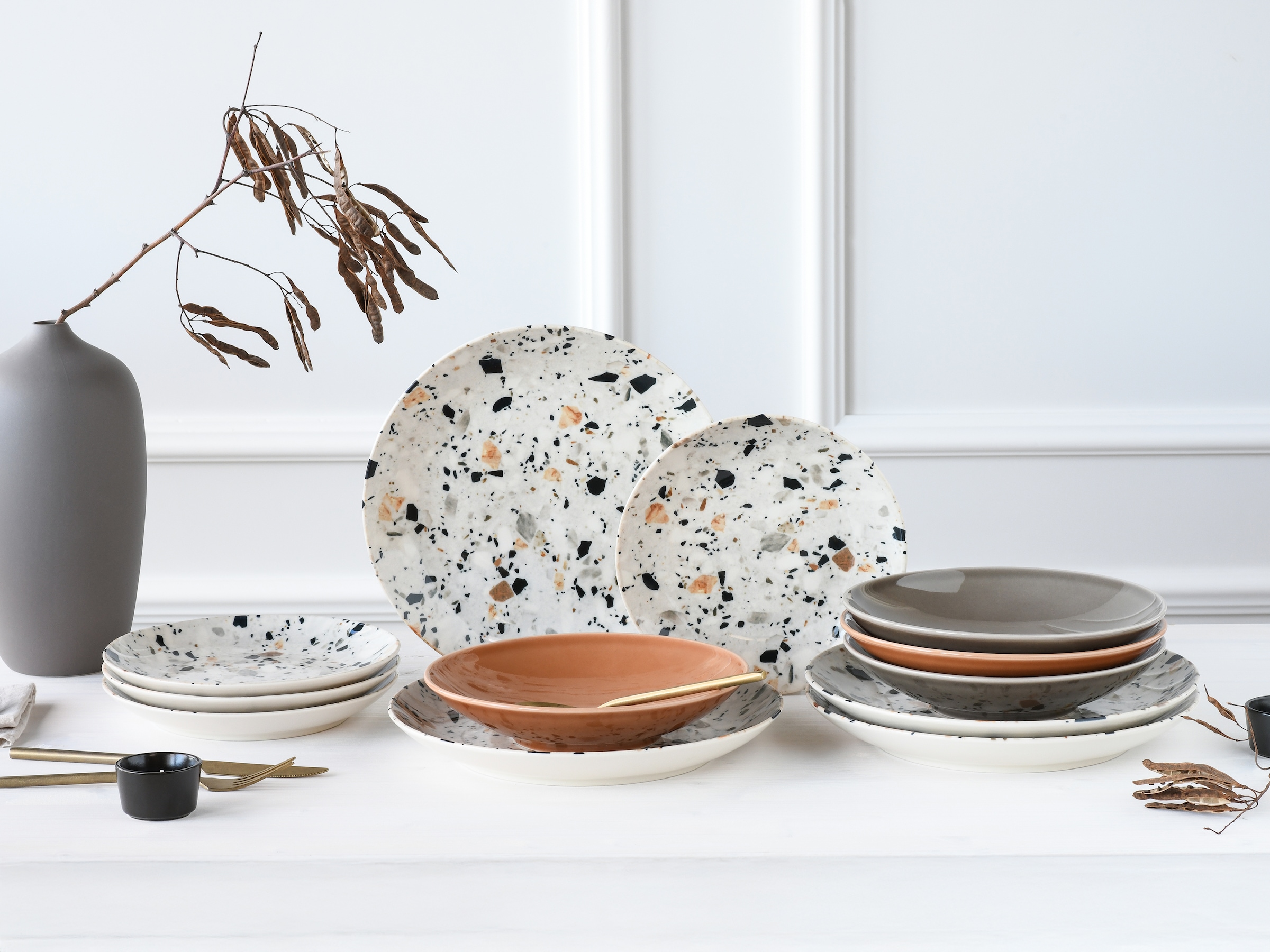 CreaTable Teller-Set »Terrazzo Mix, Teller Set 12-tlg.« Unregelmäßige Steine, Steinoptik