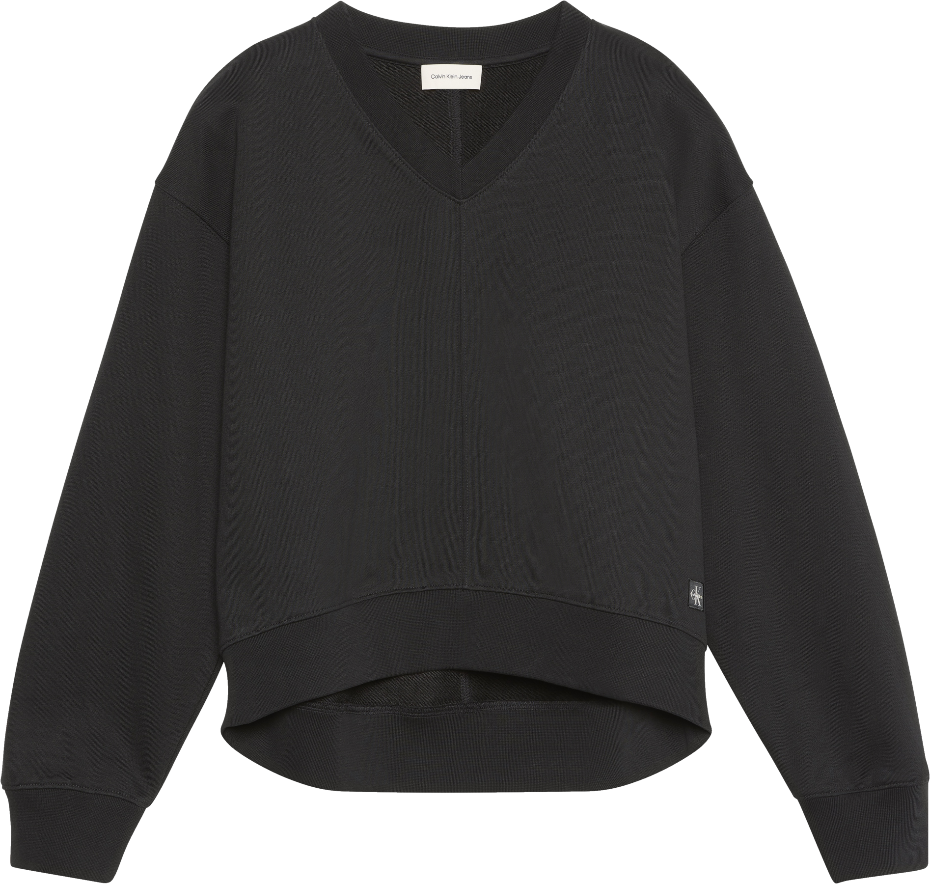 Calvin Klein Jeans Sweatshirt »LS TERRY WOVEN LABEL VNK SWEATSH«, Regular fit mit V-Ausschnitt
