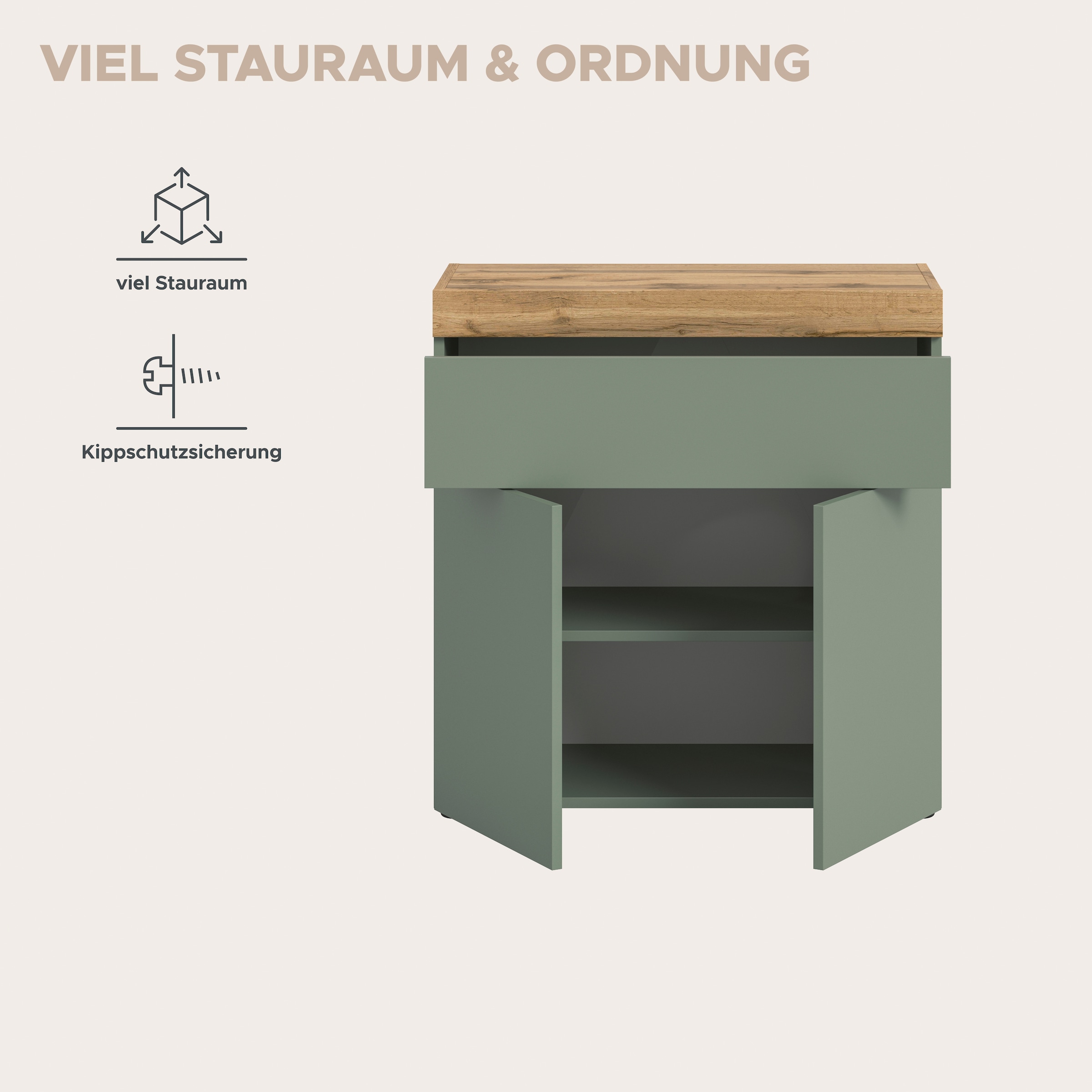 OTTO home Kommode »MAMBO, TOPSELLER!, Breite 77cm, 2 Türen, 1 Schubkasten, push-2-open« 2 farbige Ausführung, in verschiedenen Farben erhältlich, 1 Stk. tlg. Kommode, Anrichte, Wohnzimmer, Schlafzimmer