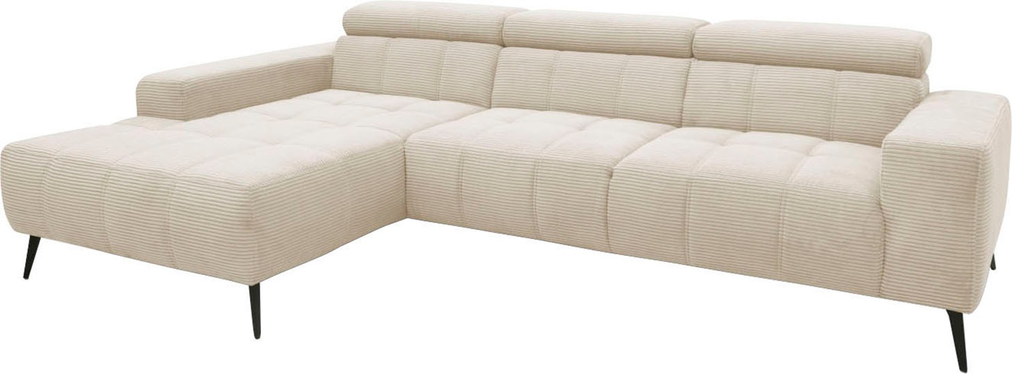 DOMO collection Ecksofa »Trento L-Form, mit Kufenfuß oder Einzelfuß«, wahlweise mit Kopfteilverstellung, Recamiere links/rechts bestellbar