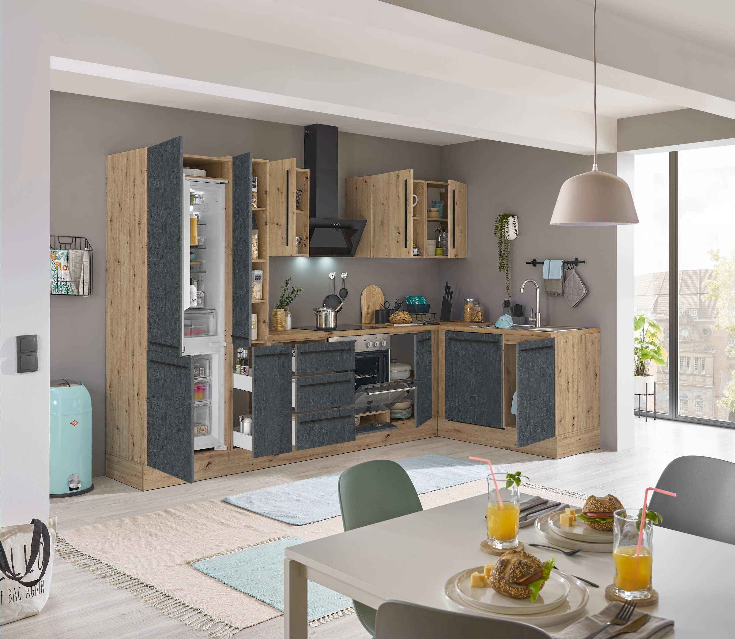KOCHSTATION Winkelküche »Florida, Stellbreite 310x175 cm«, wahlweise mit E-Geräten, mit Softclose für Türen und Schubkästen