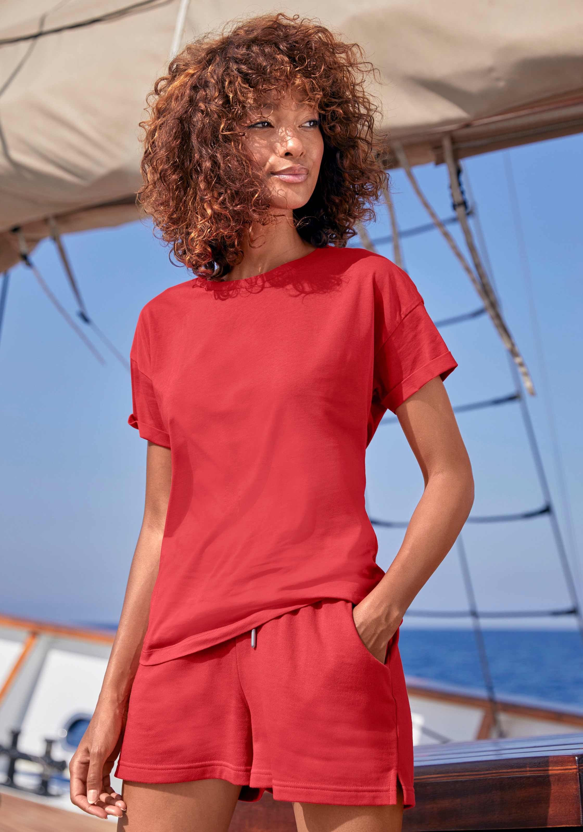 H.I.S T-Shirt, mit Ärmelaufschlag, im maritimen Stil, Loungewear