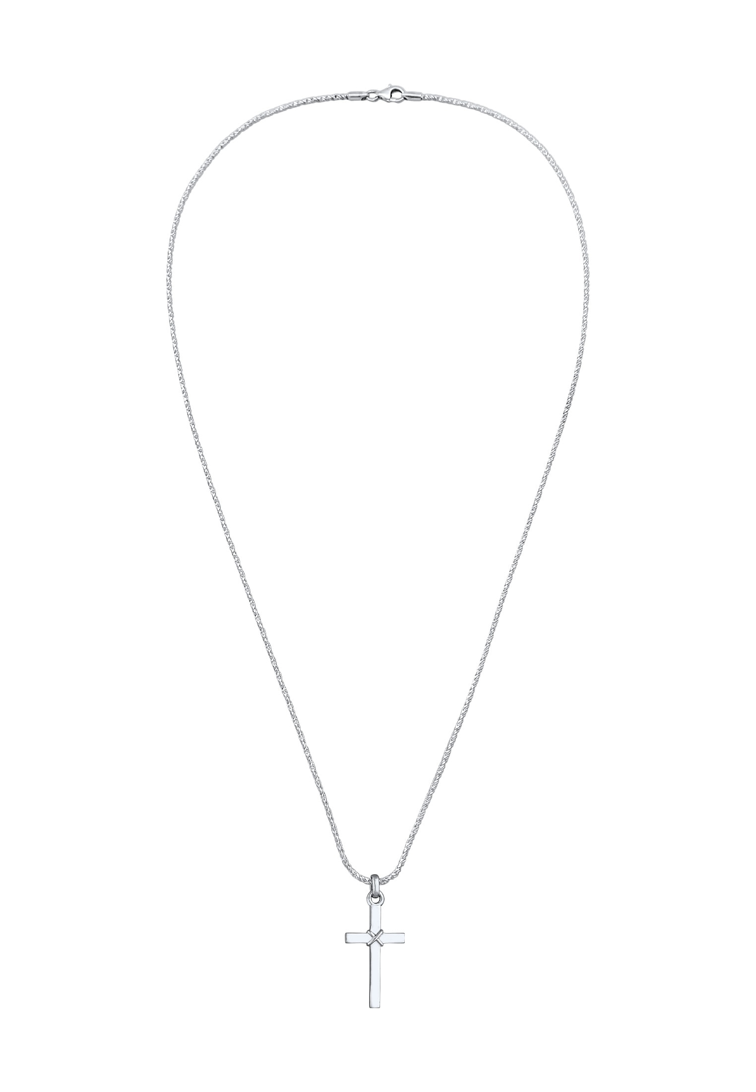 Kuzzoi Kette mit Anhänger »Halskette Herren Kreuz Flach Kordelkette 925 Silber«