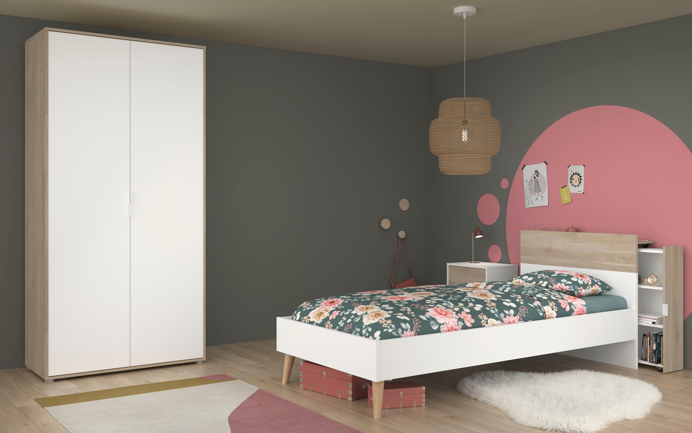 Parisot Jugendzimmer-Set »Parisot Aalborg 3«, (Set, 3 tlg.), ausziehbares Anstellragl mit drei Fächern - rechts oder links anbaubar