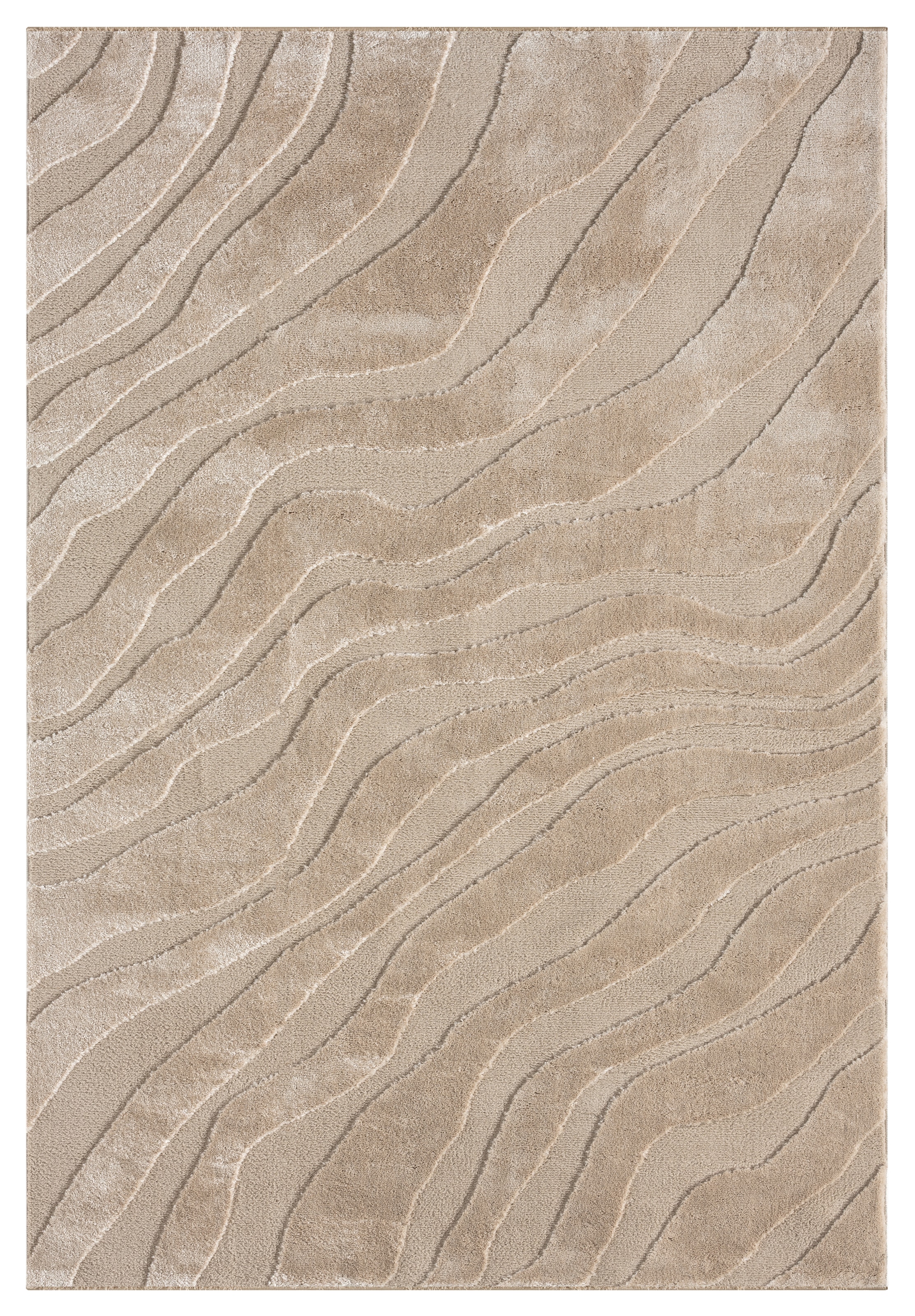 OTTO home Teppich »Benia, Hoch-Tief-Struktur« rechteckig 19 mm Höhe Wellen-Design, leichter Glanz, modern, Wohnzimmer, Schlafzimmer