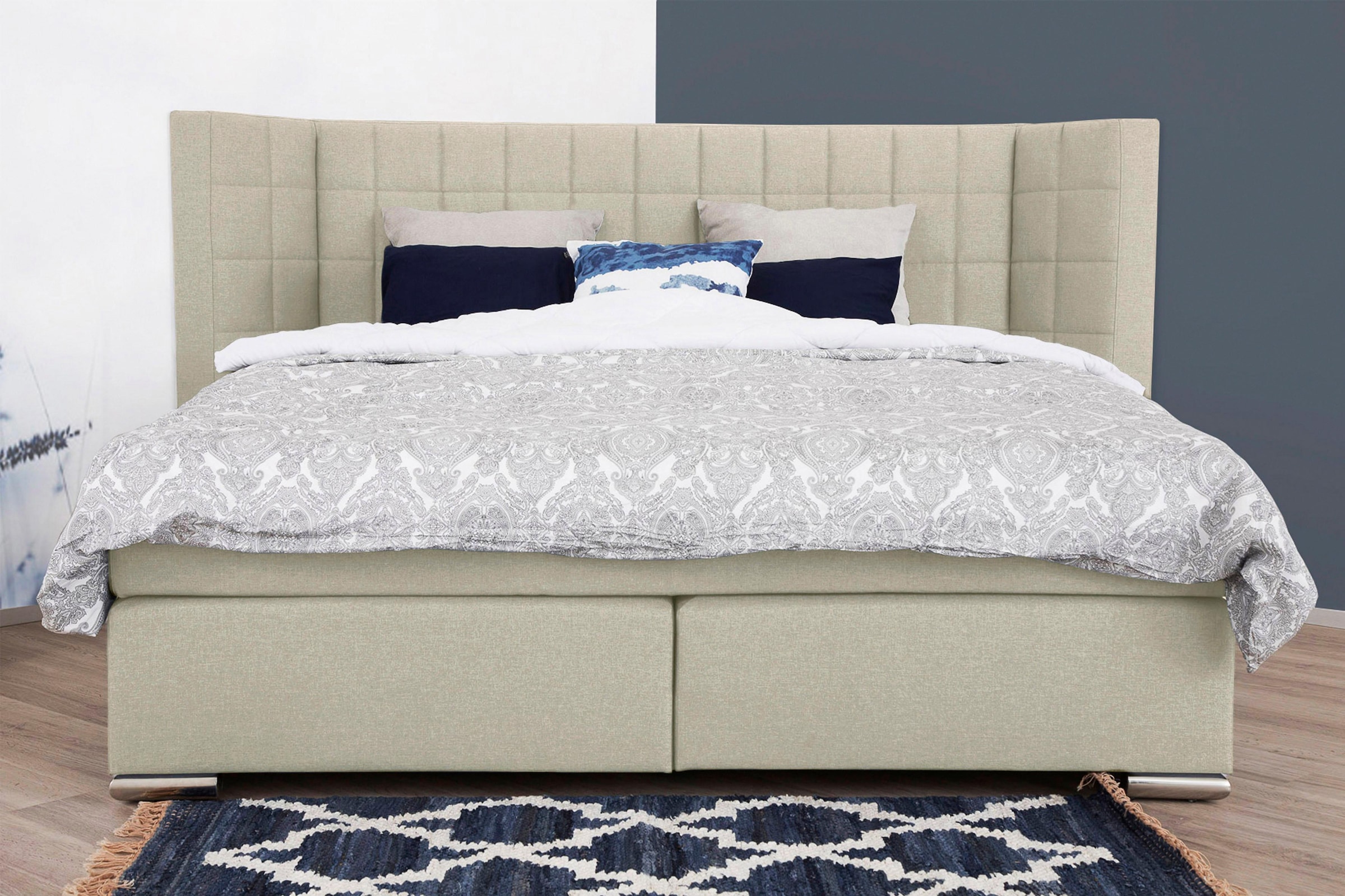 PLACES OF STYLE Boxspringbett »Piazza« mit Steppung und Kopfteil mit seitlichen Flügeln