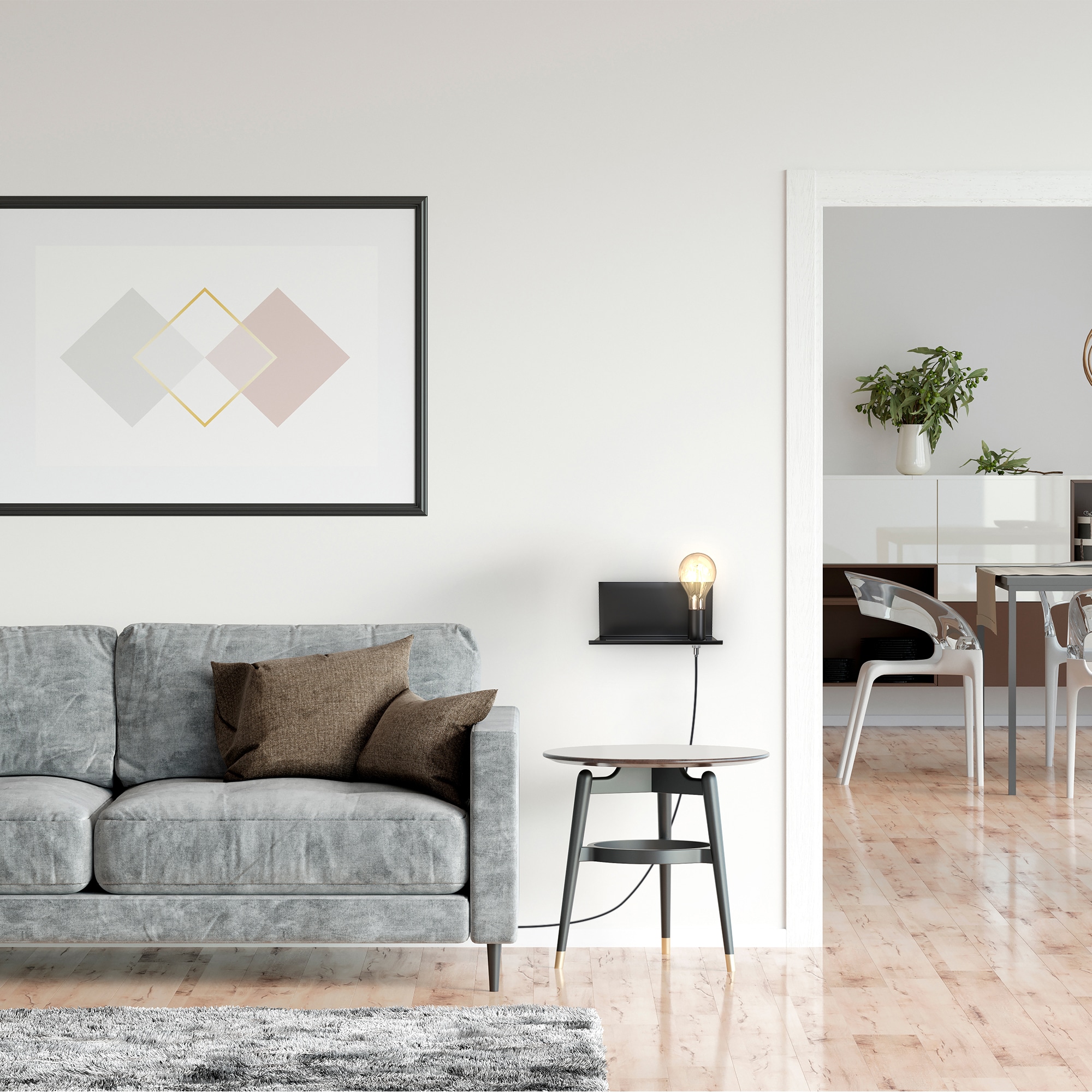B.K.Licht Wandleuchte, 1 flammig, Leuchtmittel E27 | ohne Leuchtmittel, verstellbare Wandlampe mit Ablage, Kabelschalter, schwarz, 1-flammig