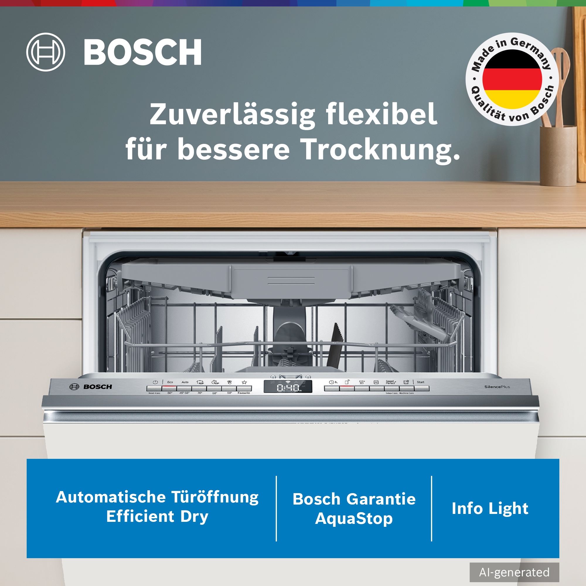 BOSCH vollintegrierbarer Geschirrspüler Serie 4 »SMV4ECX28E« 14 Maßgedecke Automatische Türöffnung für Effizienz, flexible Körbe & Schubladen