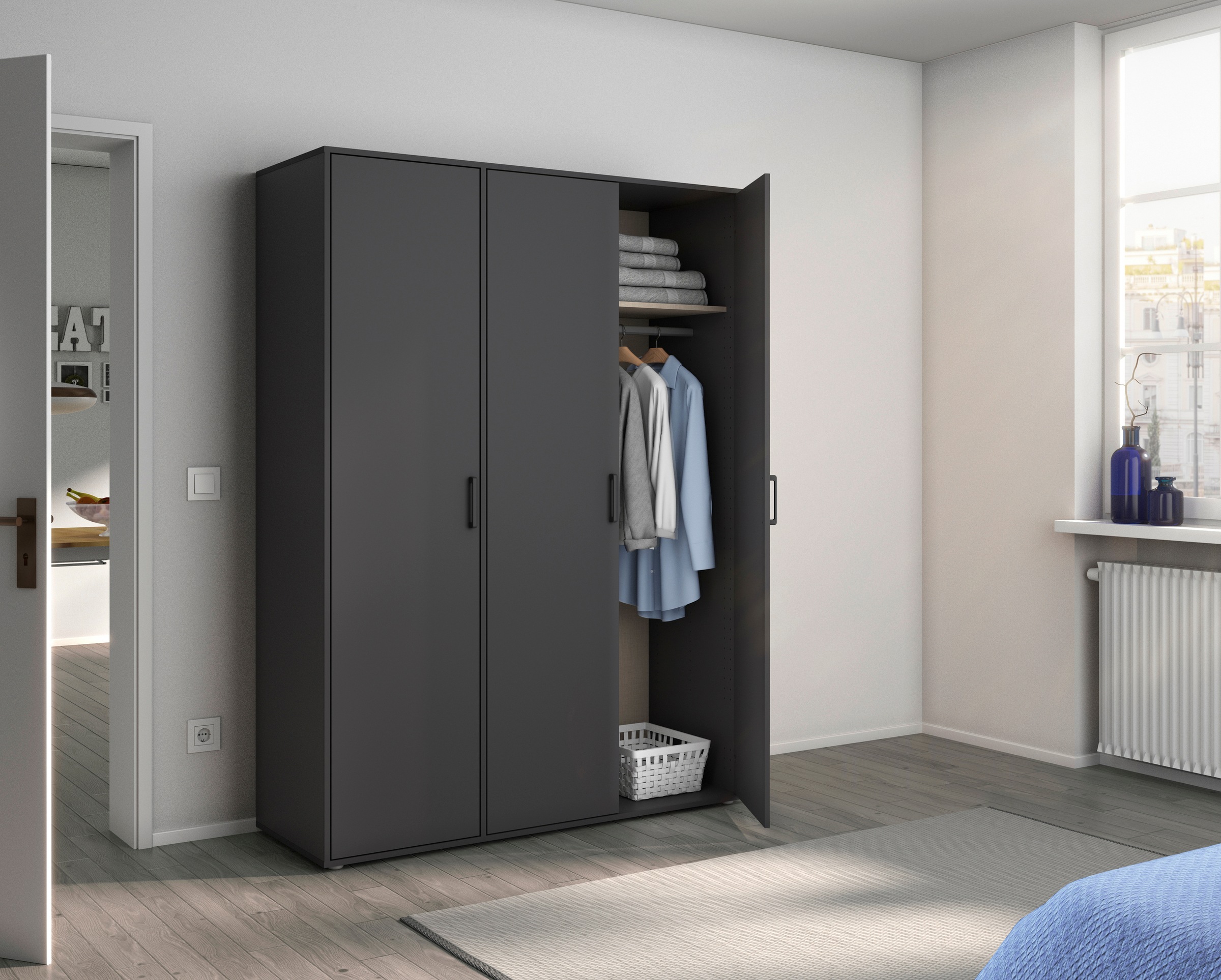 rauch Kleiderschrank »VOYAGER Garderobe Wäscheschrank TOPSELLER Schlafzimmer«, (in 3 verschiedenen Ausstattungen BASIC/CLASSIC/PREMIUM), Schrank mit modernen Griffen in viel Stauraum MADE IN GERMANY