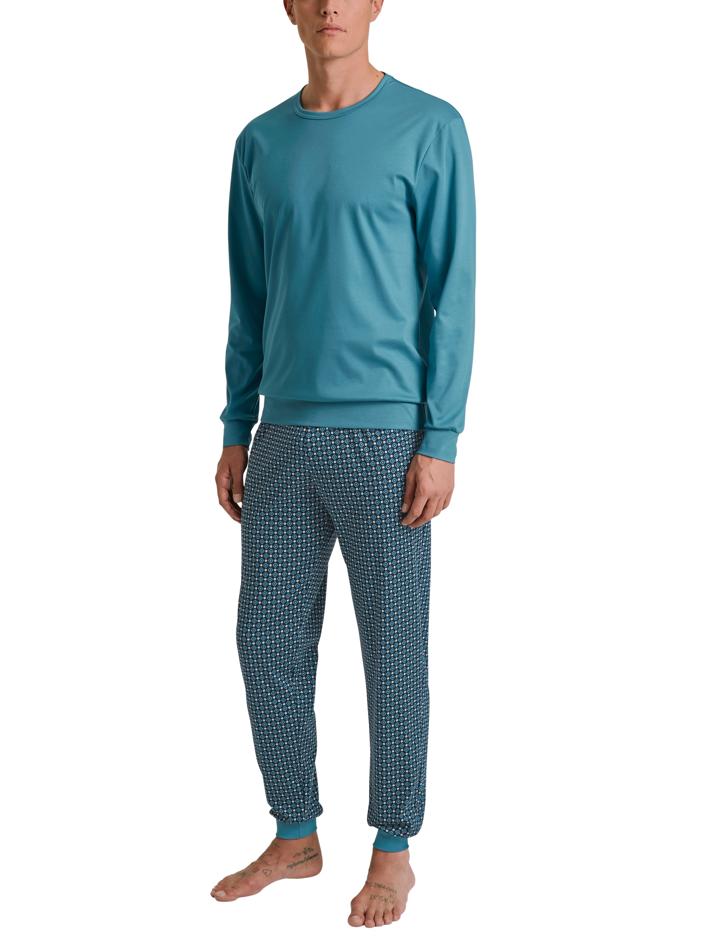 CALIDA Schlafanzug »Relax Streamline 2«, (2 tlg.), mit weichem Rippbündchen