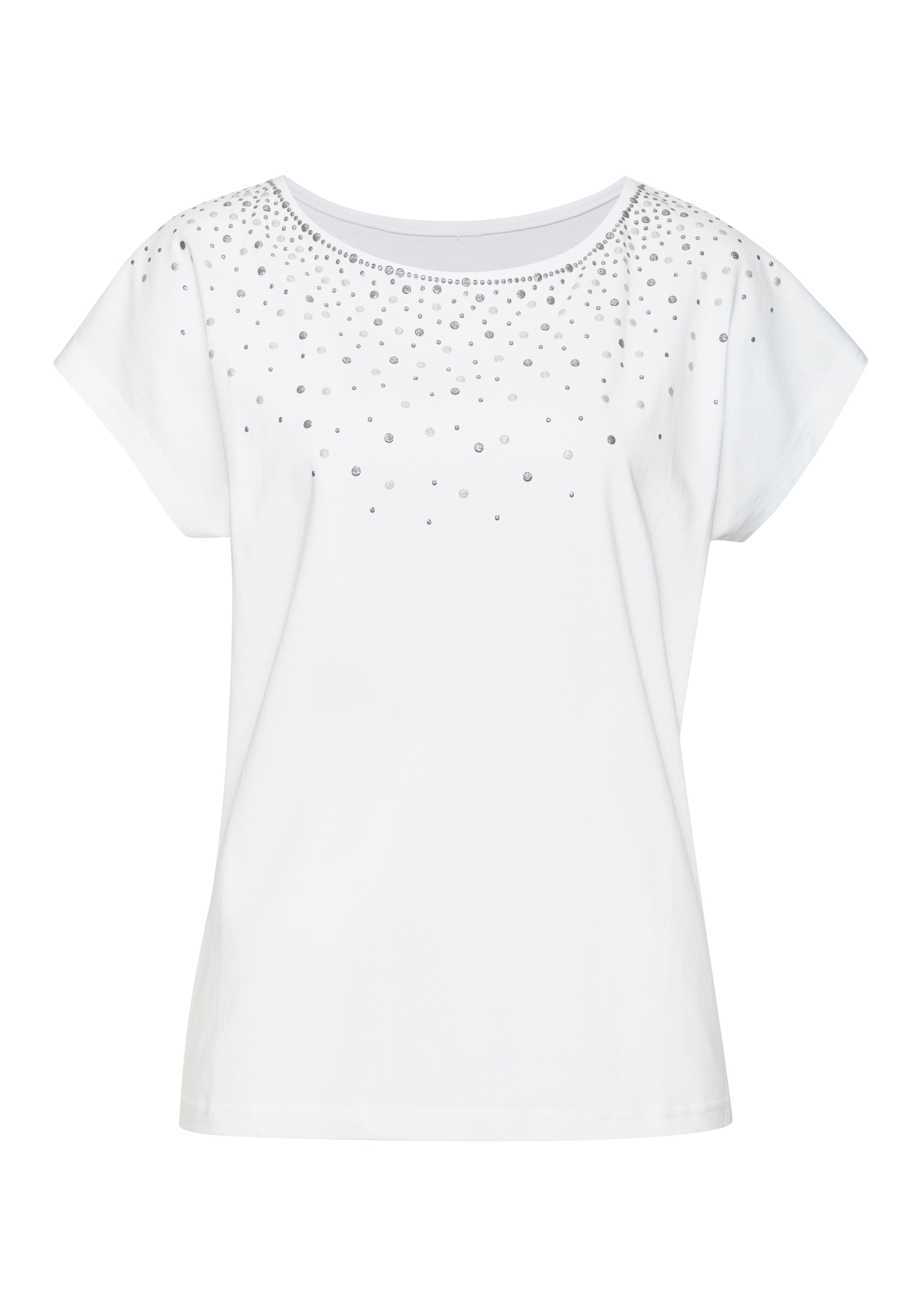 LASCANA T-Shirt »mit glitzerndem Frontprint« aus angenehmer Viskose-Baumwoll-Qualität