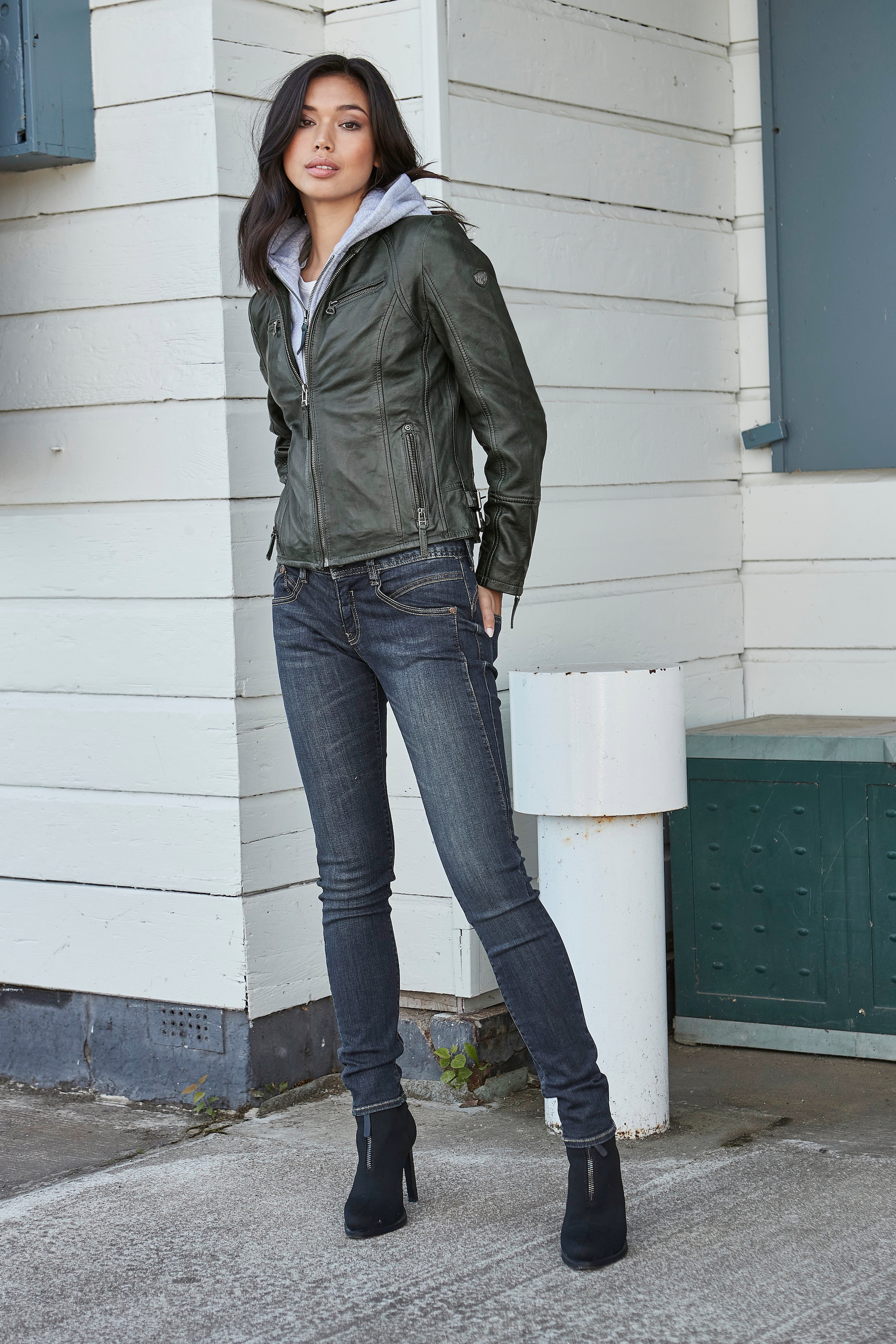 Mauritius Lederjacke »NOLA« mit Kapuze Two-in-One Style - mit abnehmbarer Jersey-Kapuze