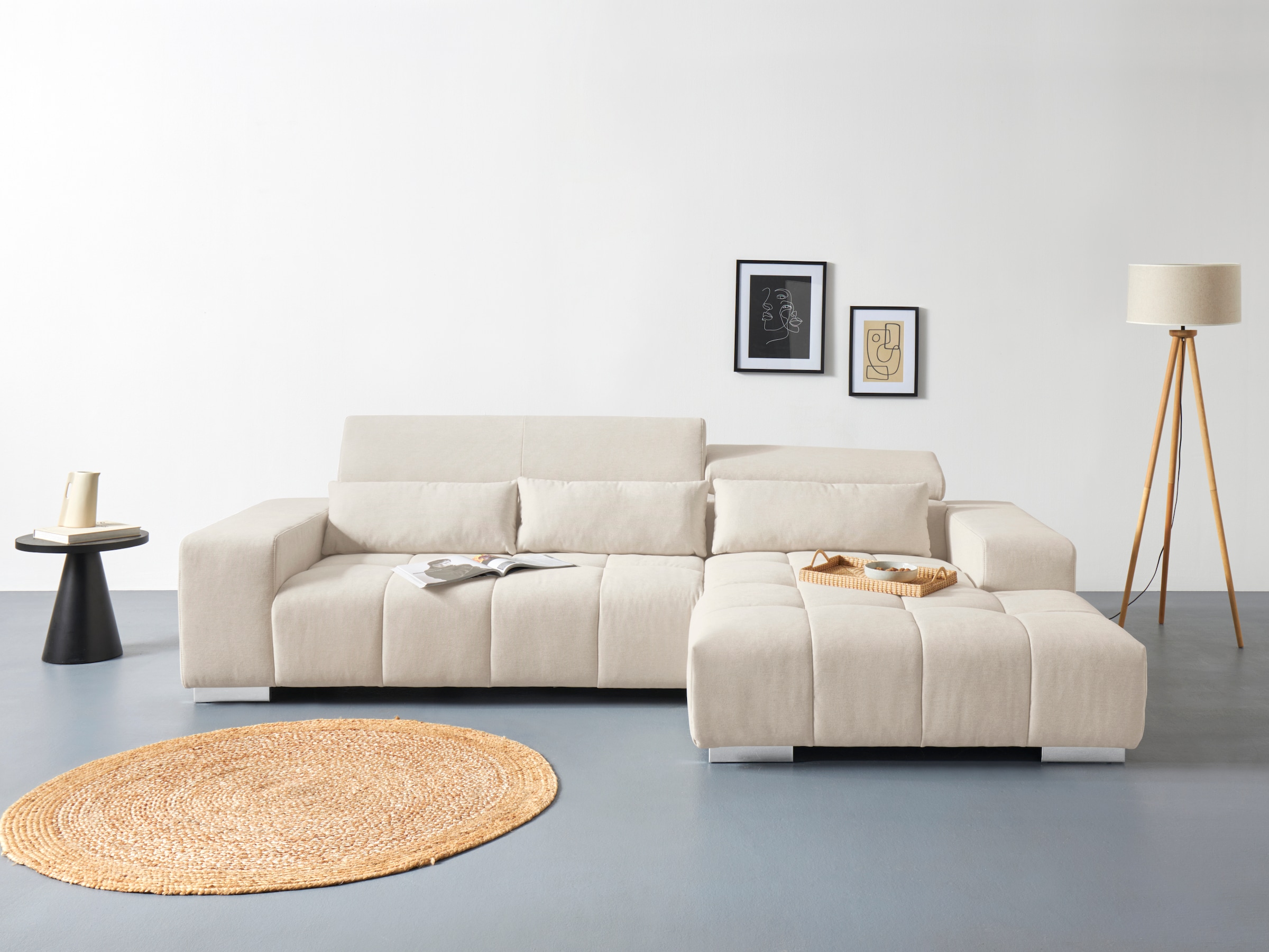 COTTA Ecksofa »Orion L-Form«, mit Recamiere, inkl. verstellbaren Kopfstützen und 3 Kissen