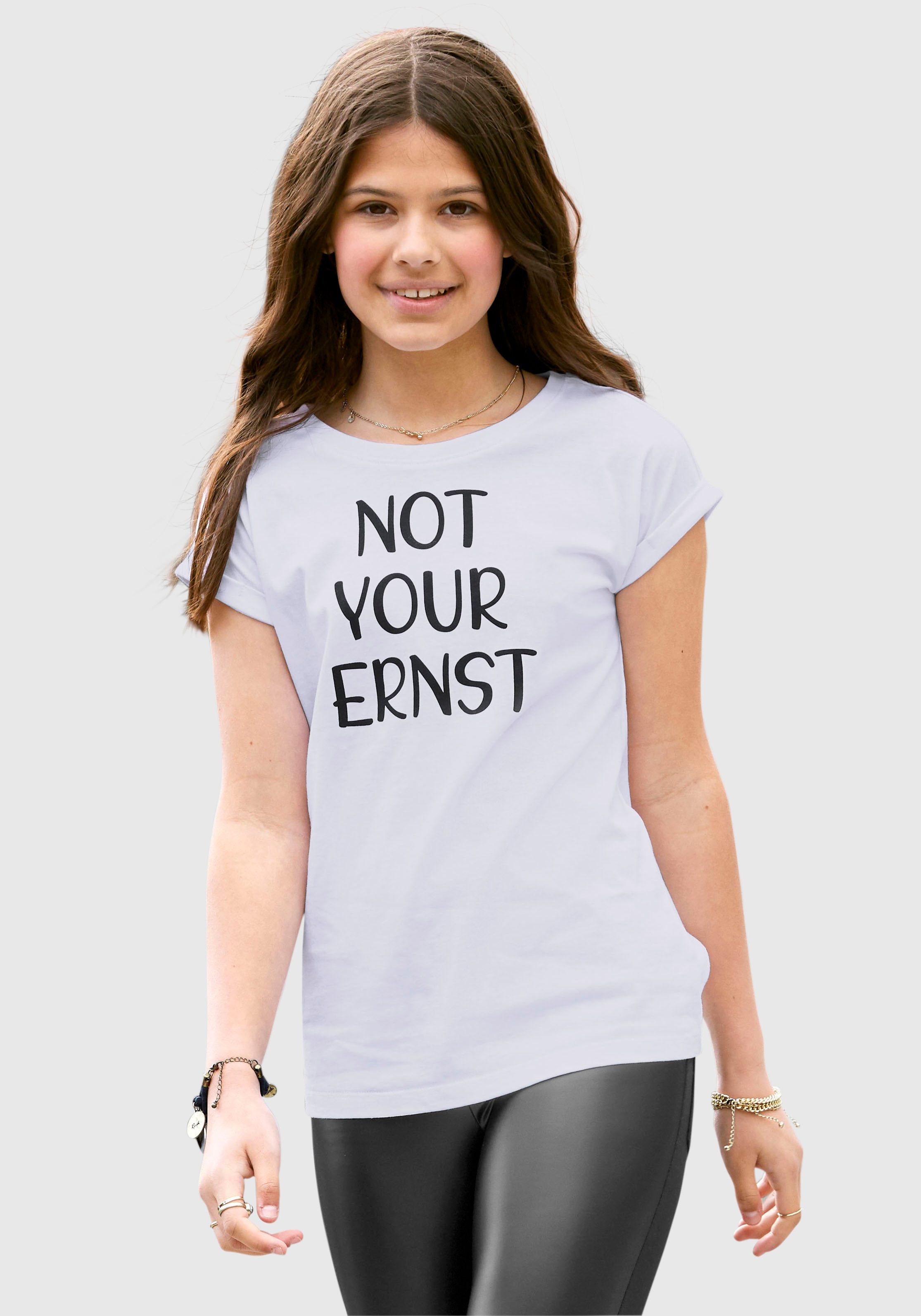 ♕ Form T-Shirt »NOT YOUR mit ERNST«, bei Ärmelaufschlag legere kleinem KIDSWORLD