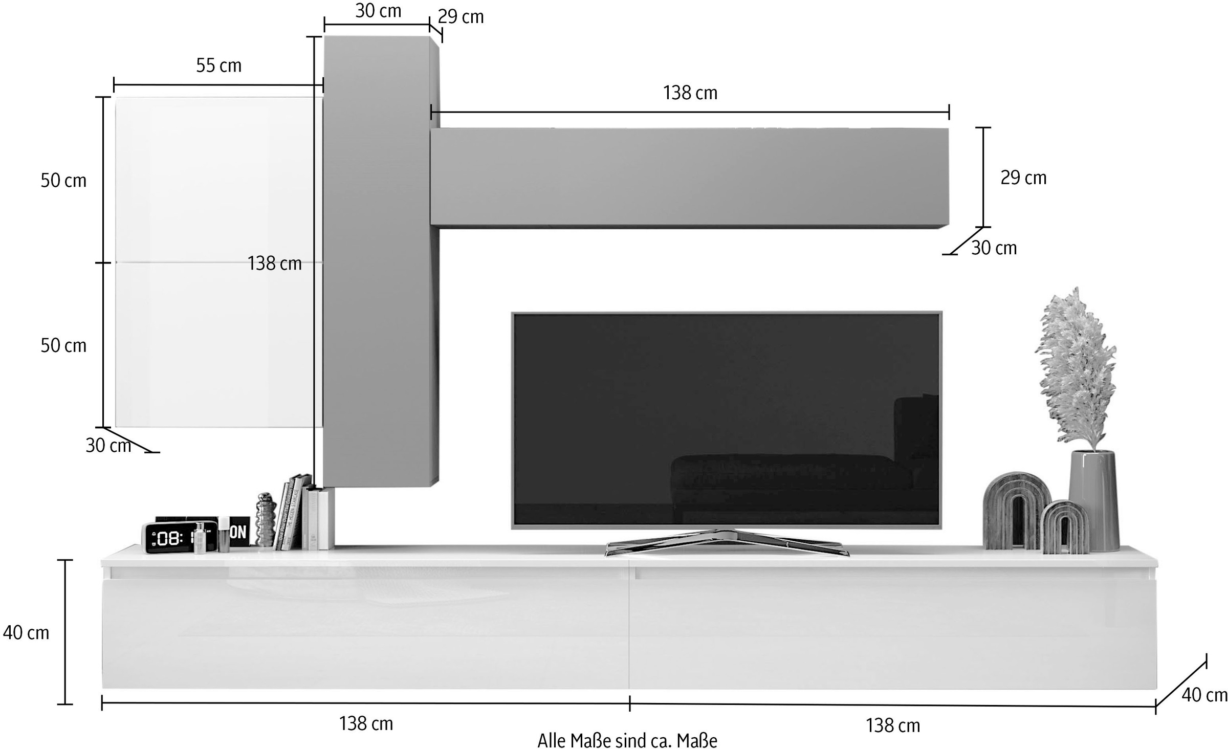 INOSIGN Wohnwand »INFINITY, 6tlg. Breite 276 cm, Höhe variabel, Schrankwand, Anbauwand«, (6 St.), (2x Lowboard, 2x Hängeschrank, 2x Hängewürfel)