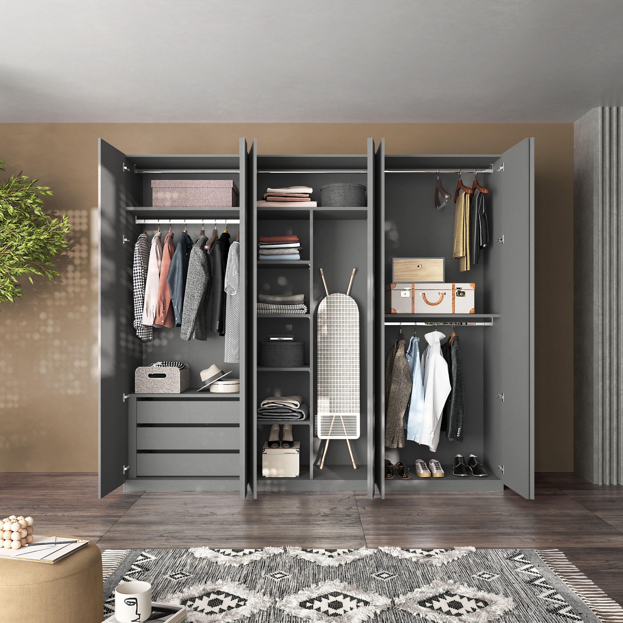 Home affaire Schubkasteneinsatz »Jupiter – Steingrau, Schubladeneinsatz, 3 Schubkästen, B 89 cm« Ideale Stauraumlösung für 2-/4-/6-türige Drehtürenschränke Jupiter