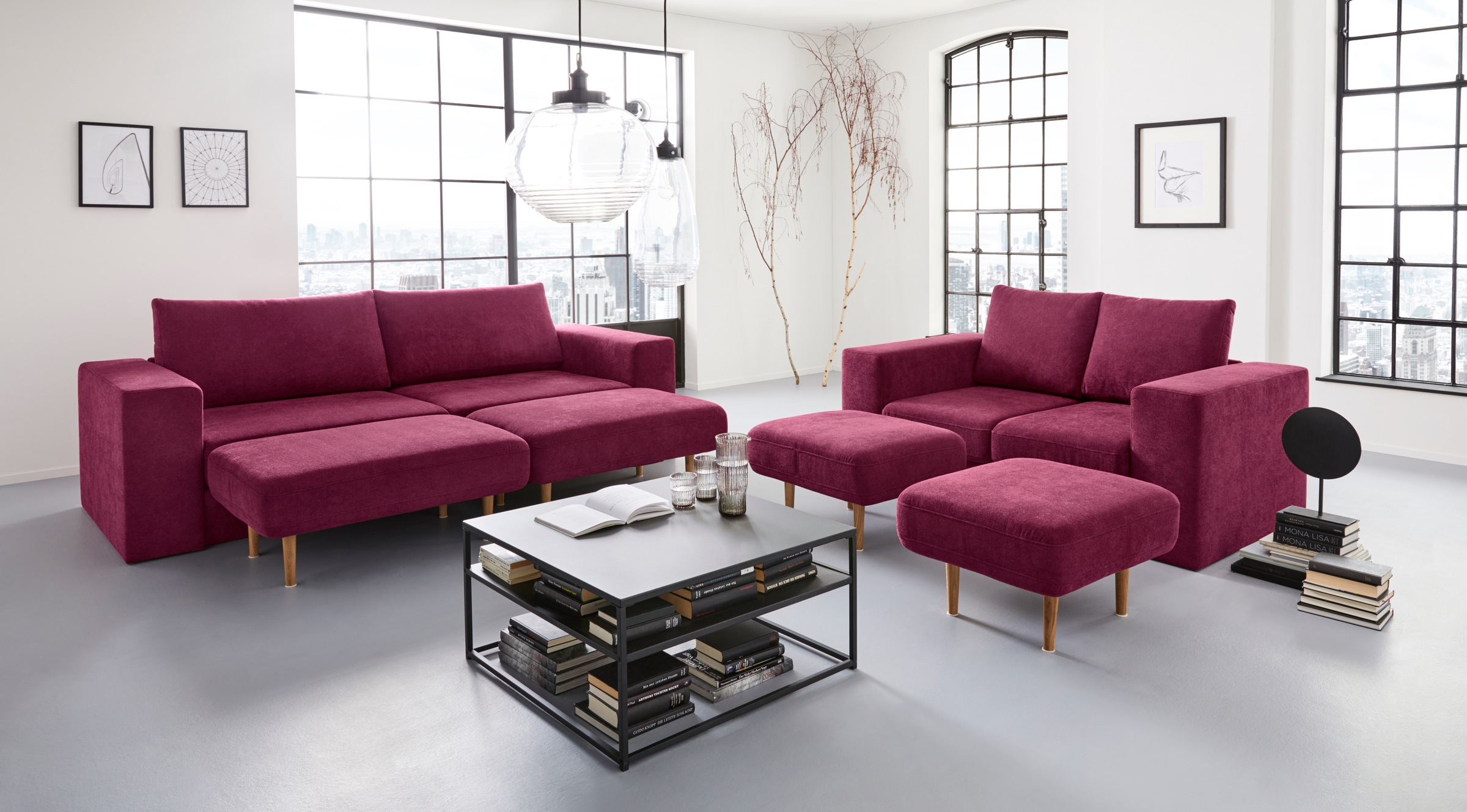 LOOKS by Wolfgang Joop 4-Sitzer »Looksv«, Verwandlungssofa: aus Sofa wird Sofa mit 2 Hockern