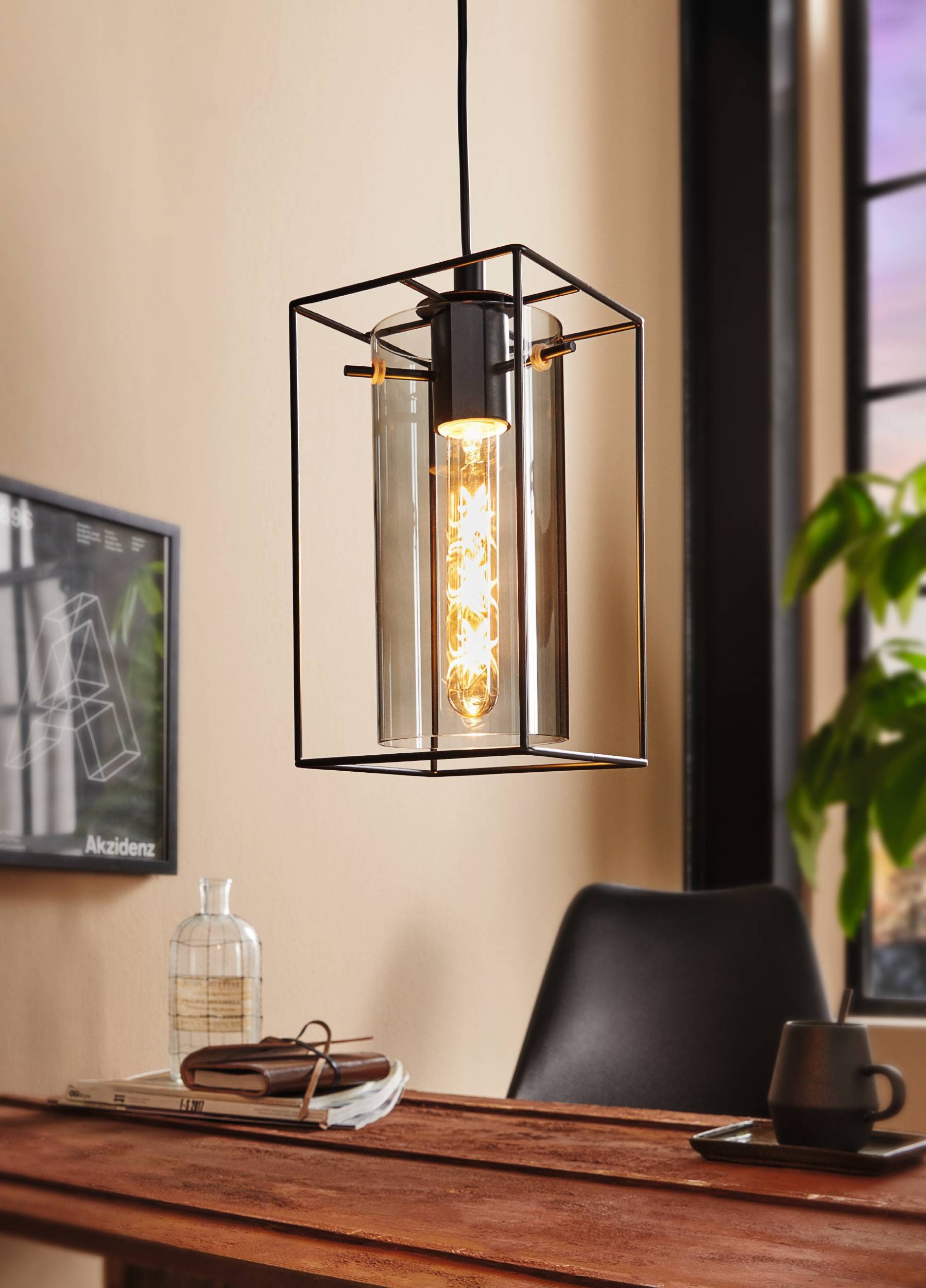 EGLO Hängeleuchte »Loncino Pendellampe, Vintage, Hängelampe aus Stahl und Glas, E27« E27 1 Stk. Hängeleuchte - L15 x B15 x H110 cm - schwarz - 1X60W exkl.