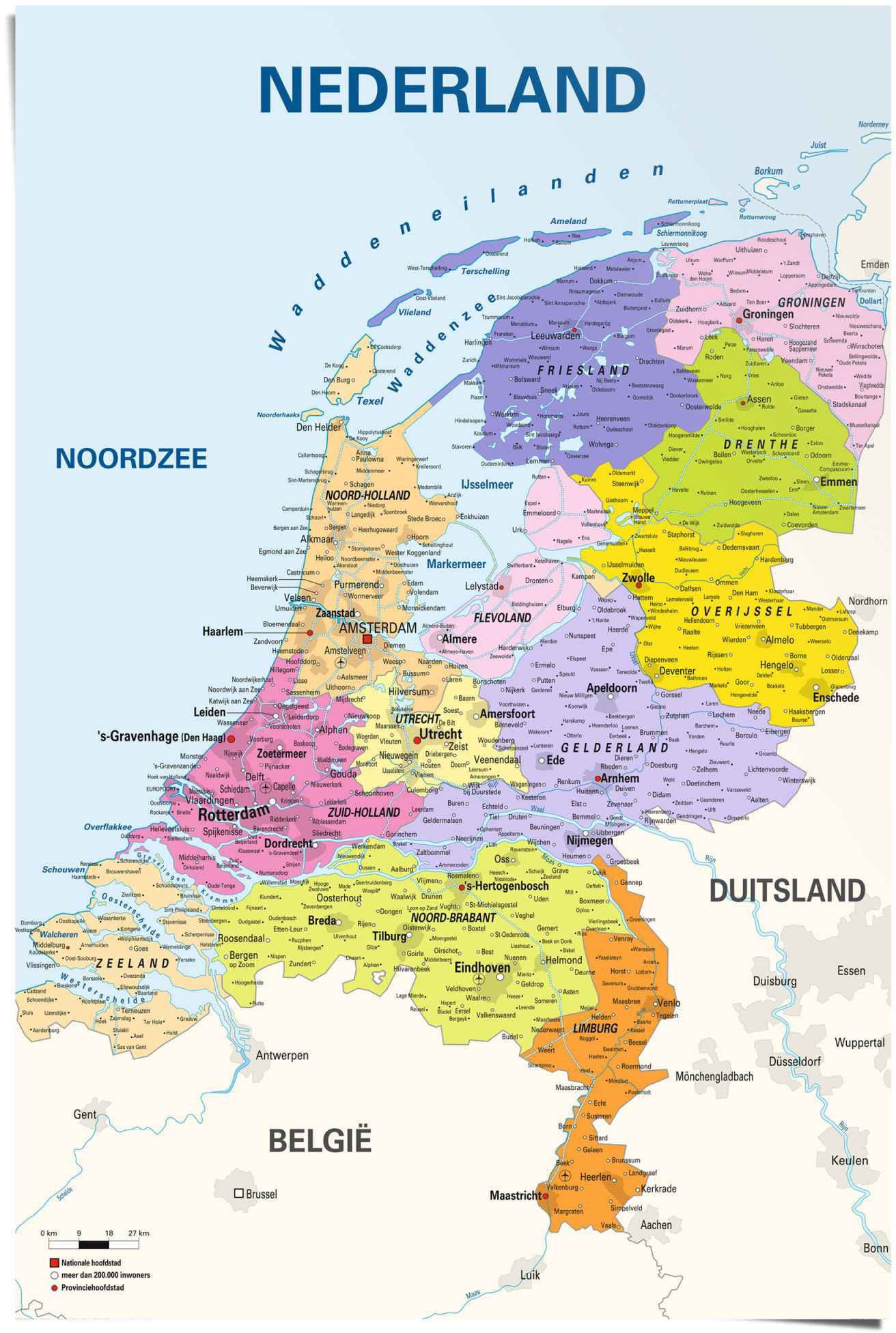 Reinders! Poster »Poster Schulkarte Niederlande Niederländisch - Niederländischer  Text«, Landkarten, (1 St.) auf Rechnung bestellen