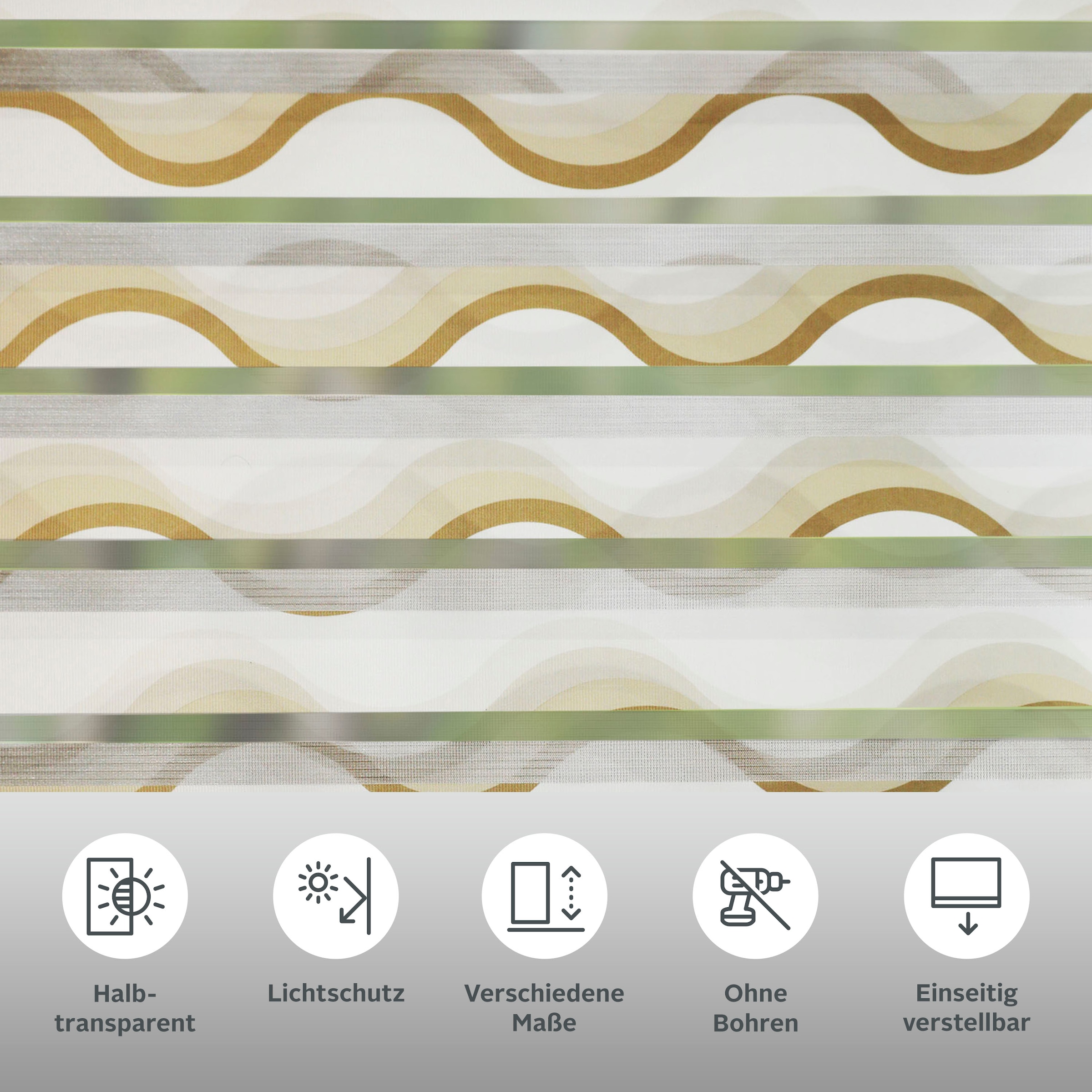 my home Doppelrollo »Welle«, Lichtschutz, Sichtschutz-Verdunkelung, ohne Bohren, freihängend, Fixmaß, Klemmfix-Duo-Rollo, Doppelrollo "Welle", Klemmträger
