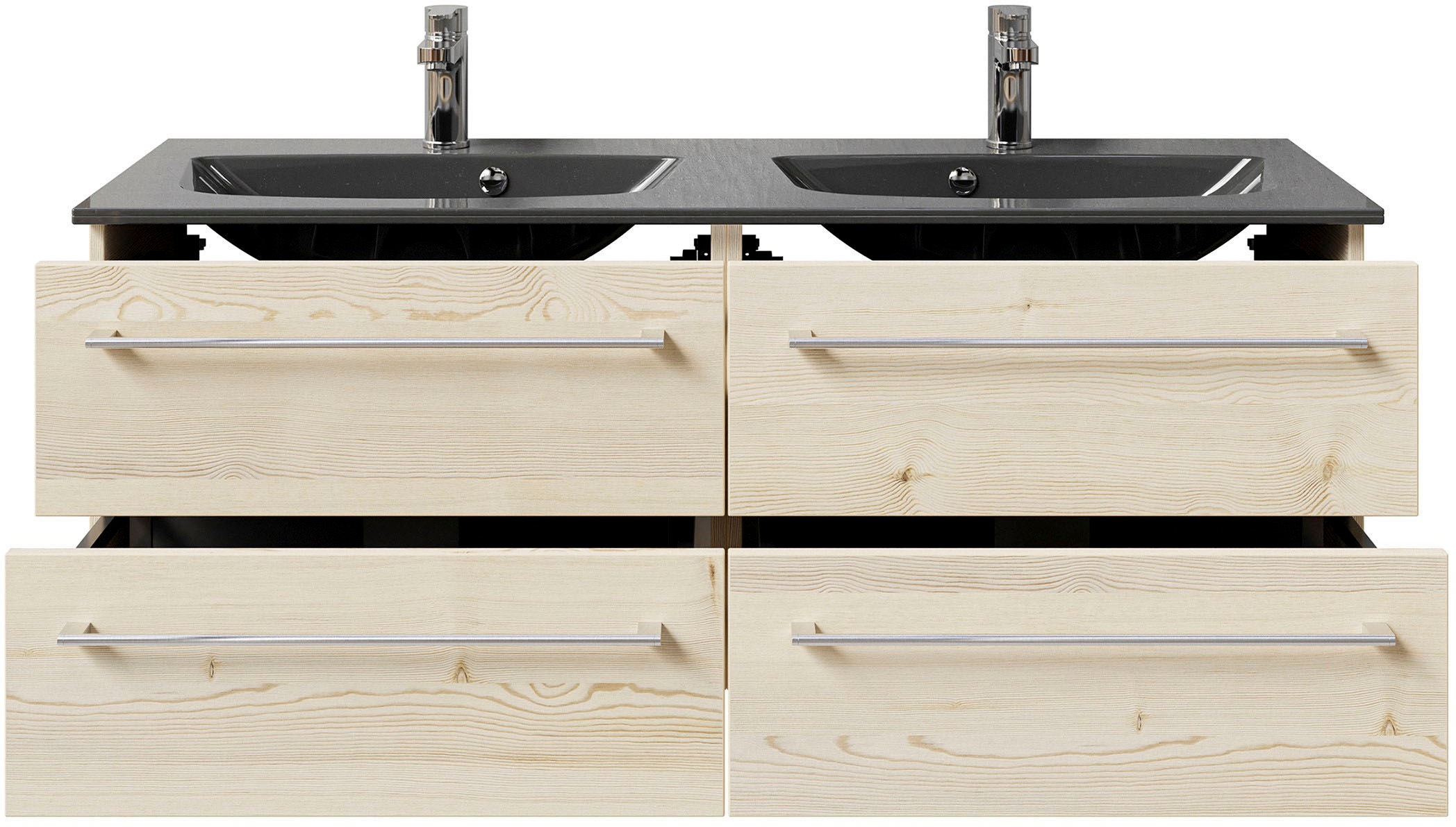 Saphir Waschtisch »Serie 6025 Mineralmarmor-Waschtisch mit Unterschrank, 132 cm breit«, Doppel-Waschplatz mit 4 Schubladen, hängend, verschiedene Ausführungen