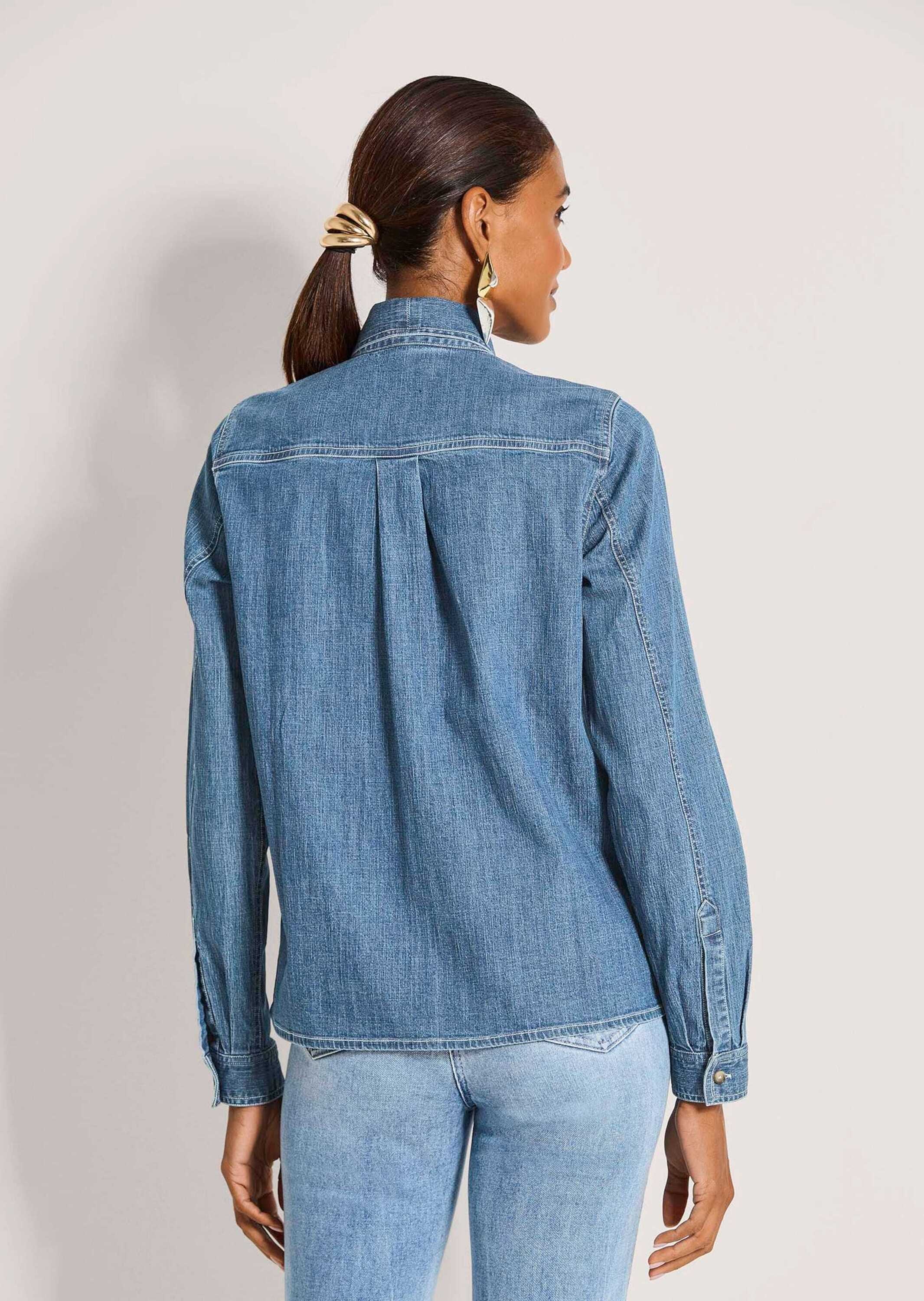 MADELEINE Langarmbluse »Jeansbluse Schlupfbluse mit Schluppe« Hemdkragen mit angschnittener Schluppe