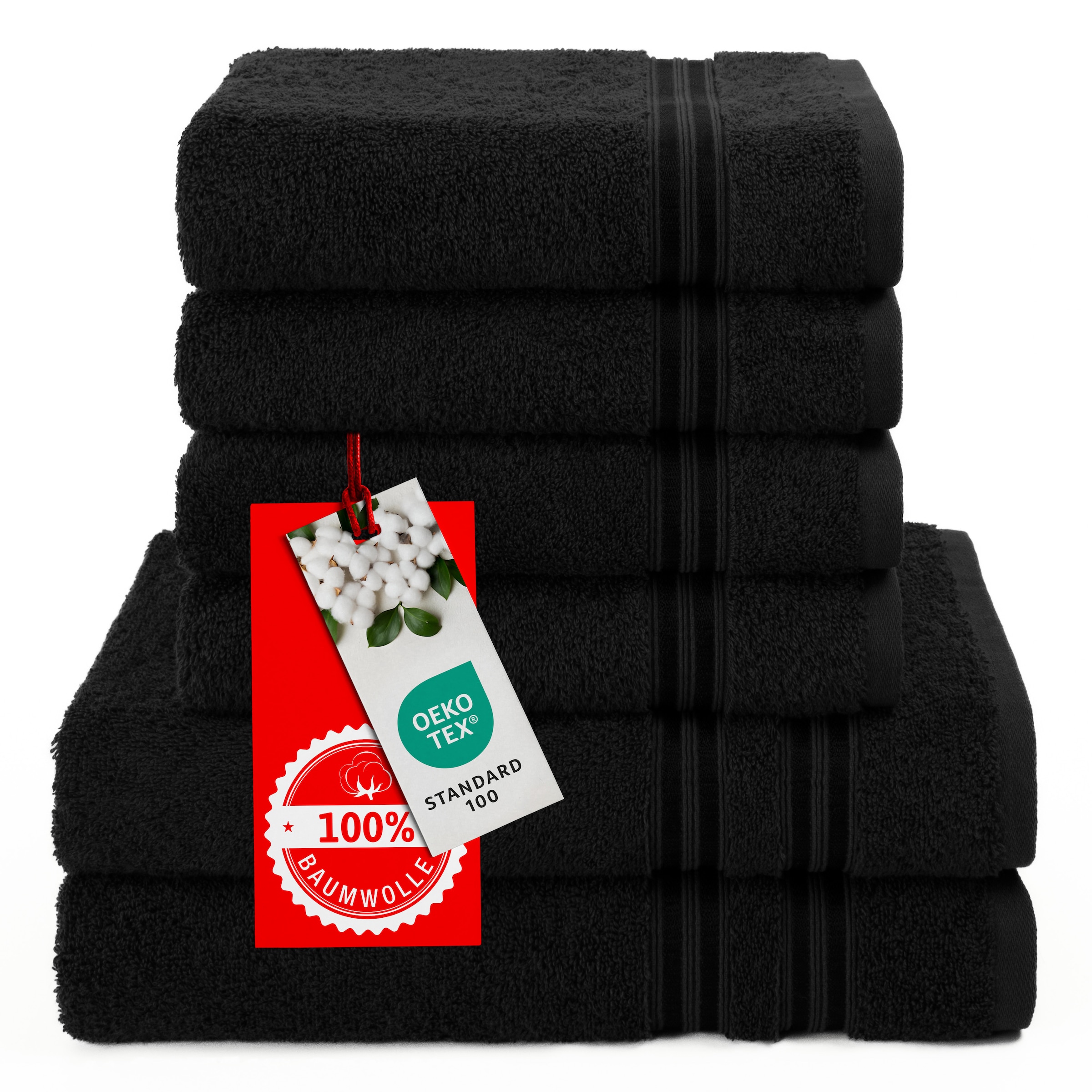 HAMMETEX Handtuch Set »6-teiliges Handtuch Set, 100% Baumwolle, Weich & Saugstark« Set 6 Stk. Frottier mit Bordüre, einfarbig, weich