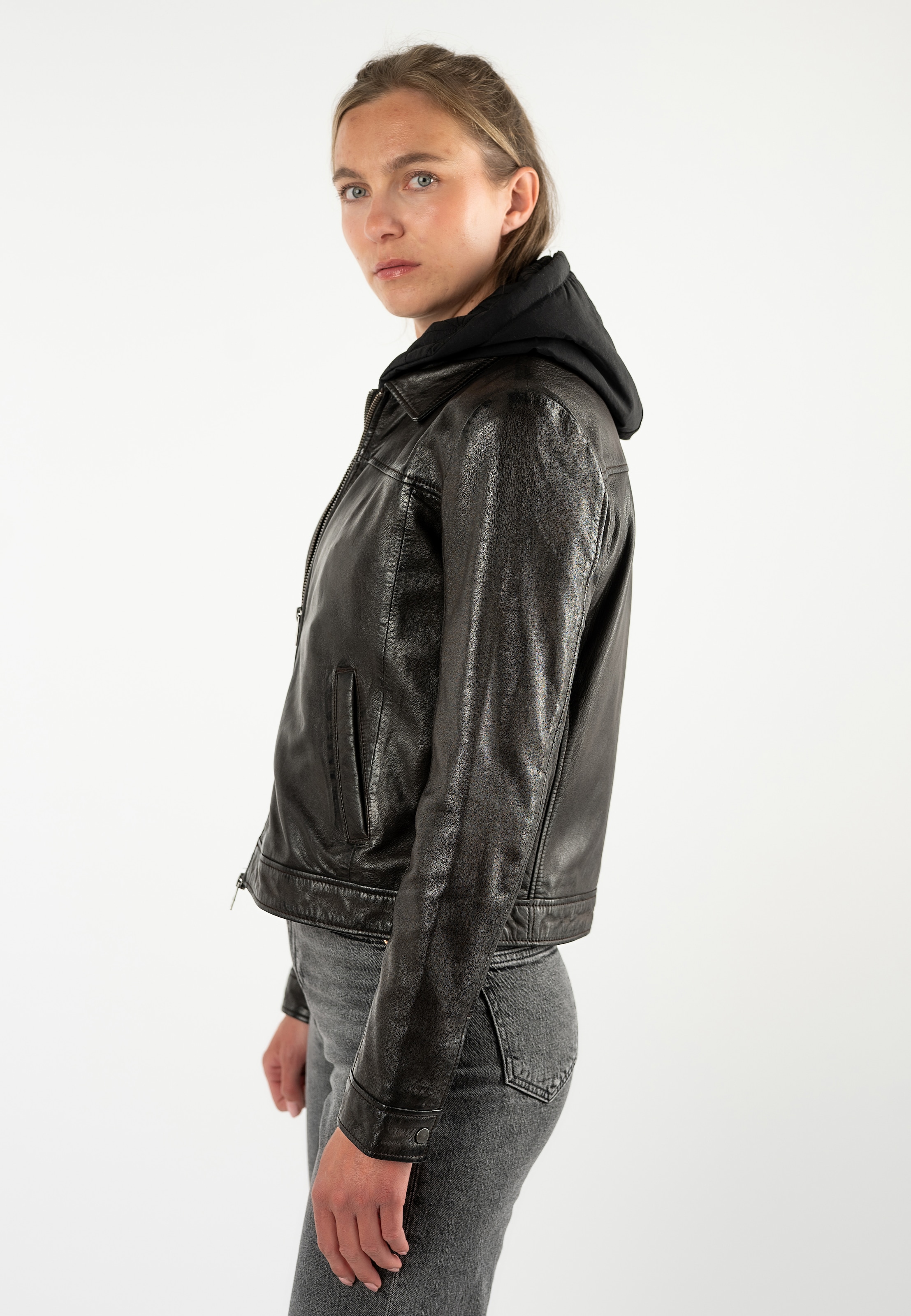 Mauritius Lederjacke »MWAvih« mit Kapuze mit abnehmbarer Nylon-Kapuze