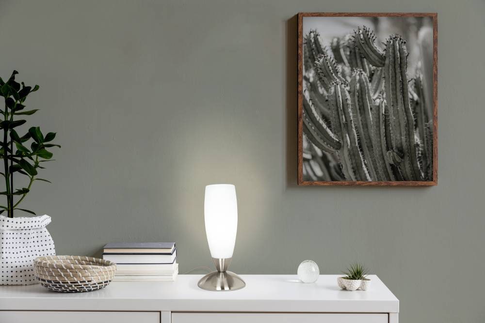 EGLO Tischleuchte »SLIM Tischlampe, Nachttischlampe, Wohnzimmerlampe, nickel-matt, weiß«, 1 flammig, Leuchtmittel E14 | Leuchtmittel wechselbar-ohne Leuchtmittel, Lampe mit Schalter, E14, schlichtes Design, modern, 22x7x10cm