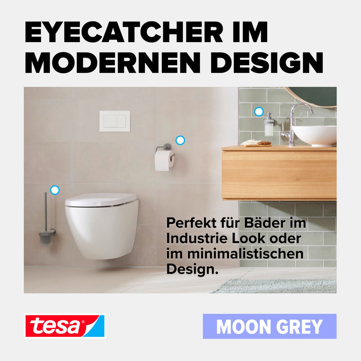 tesa Klebehaken »MOON Bademantelhaken ohne Bohren - 7,2 x 6,5 x 5,3 cm« selbstklebende Handtuchhalterung - grau