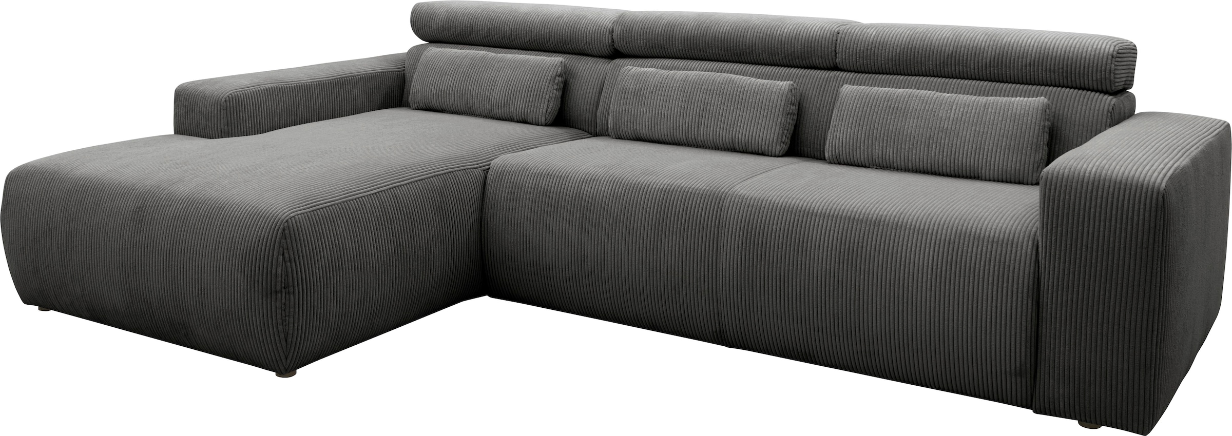 DOMO collection Ecksofa »Brandon B/T: 289/177 cm, belastbar bis 140kg/ Sitz, L-Form«, ohne Sitztiefenverstellung, Cord, grau