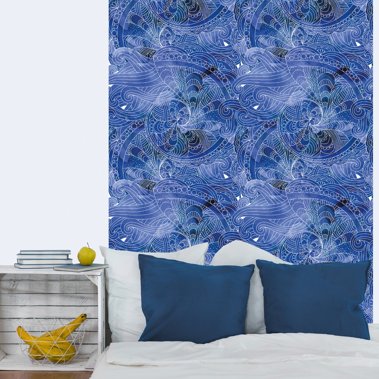 queence Vinyltapete »Muster-Blau«, bedruckt-Motiv-botanisch-floral-gemustert-natürlich, 90x250cm, selbstklebend, kinderleichte Anbringung, Sticker
