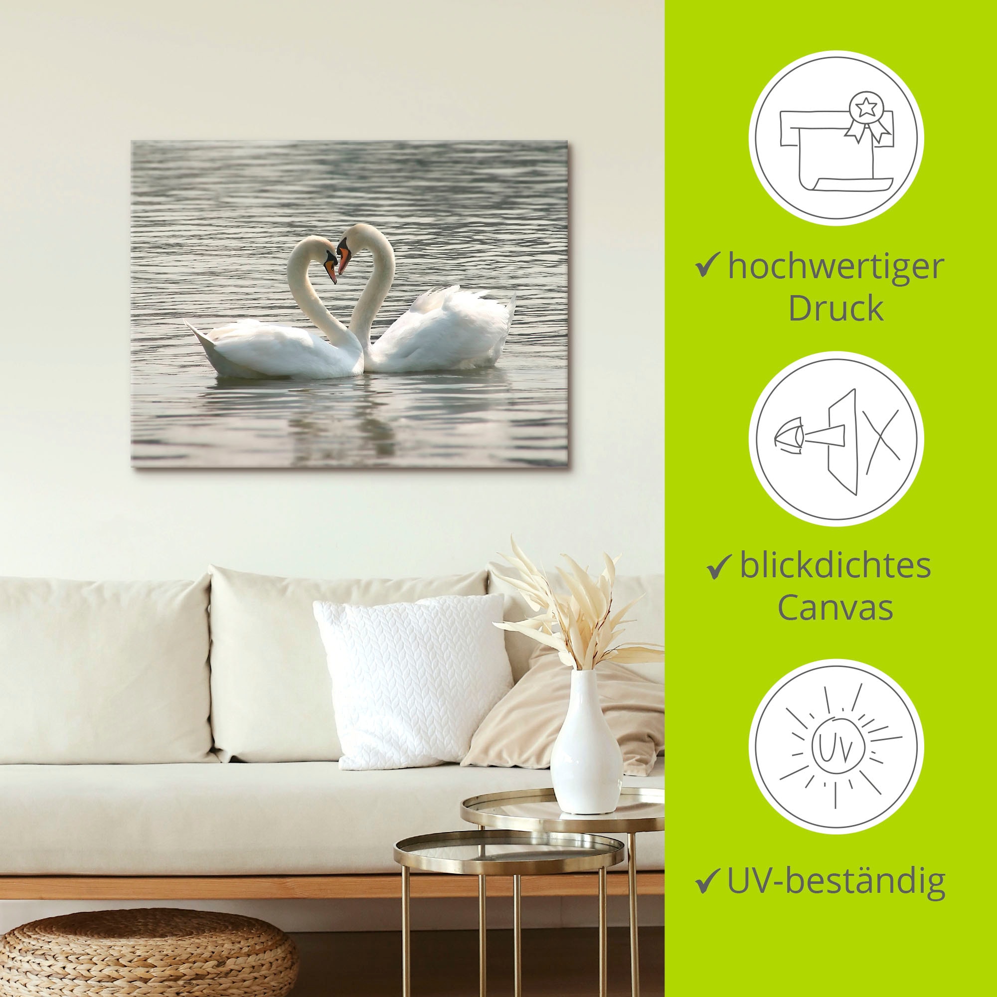Artland Wandbild »Liebesspiel von Schwänen«, Vögel, (1 St.), als Leinwandbild, Wandaufkleber in verschied. Größen