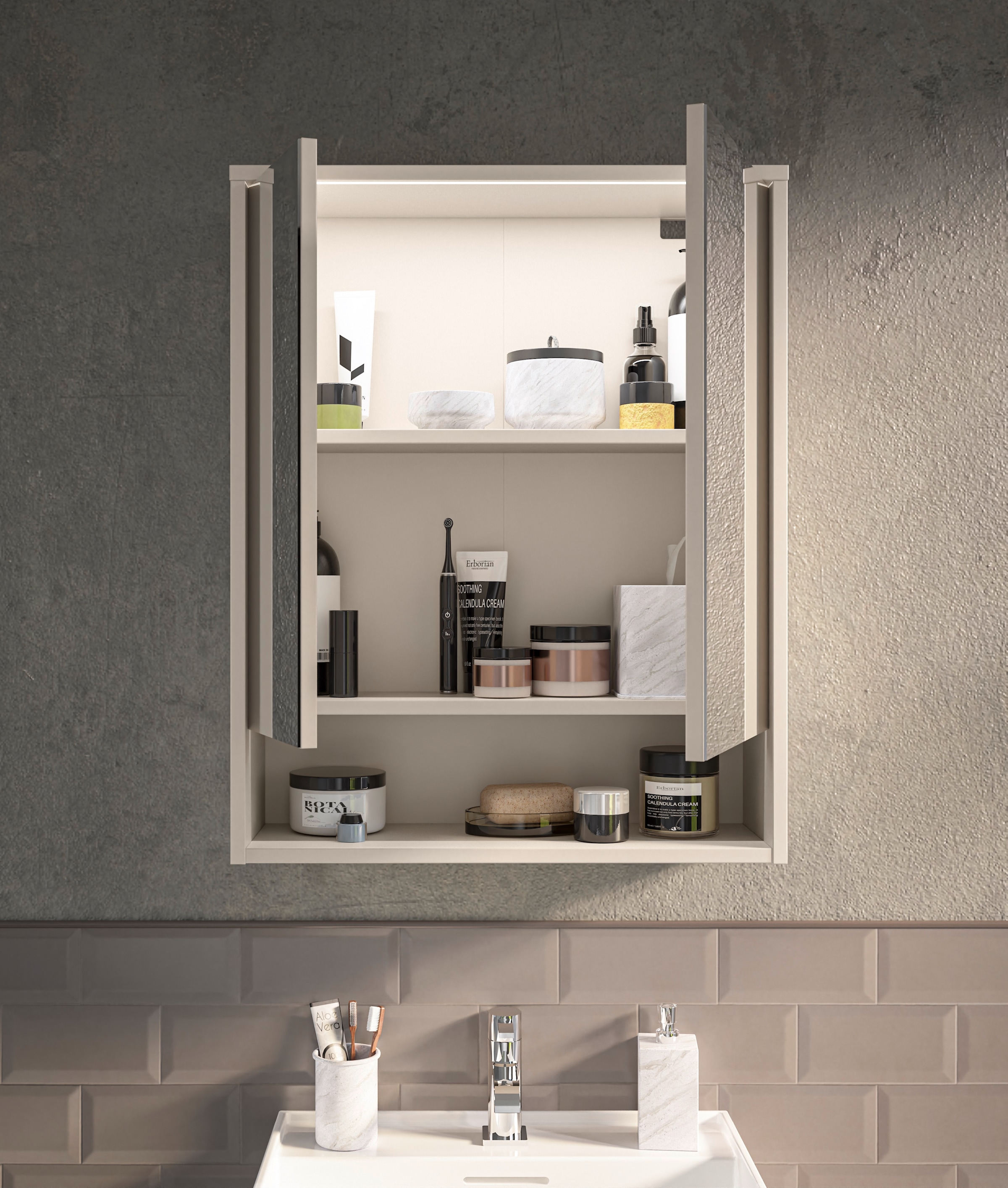 BASIC by Balculina Spiegelschrank »Lucera Spiegelschrank, Badezimmerschrank BxHxT 60x75x20« 1 Stk. tlg. Breite 60 cm, Tür L/R montierbar, LED-Beleuchtung