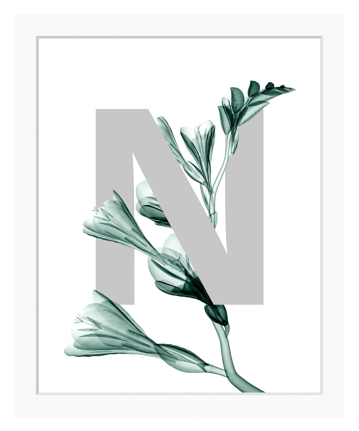 queence Bild »N-Flower«, Buchstaben, Blätter, Blume, gerahmt