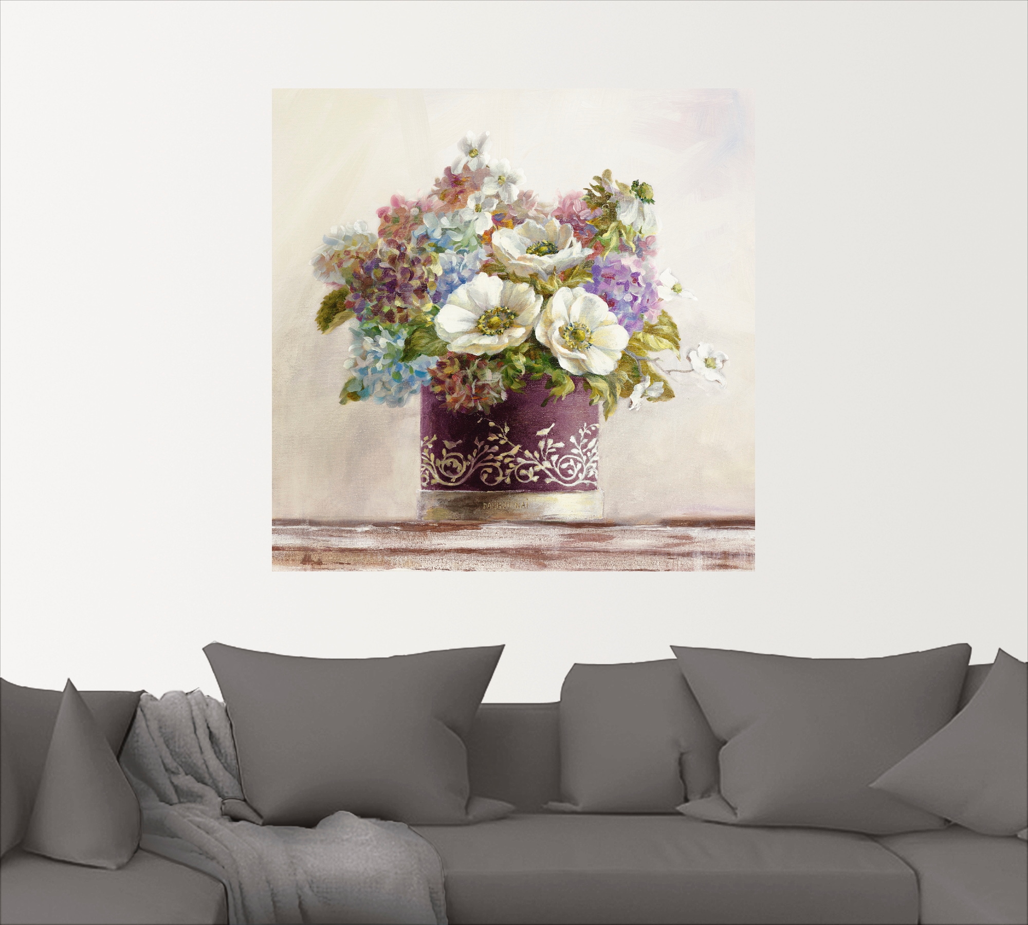Artland Wandbild »Anemonen in Auberginer Hutschachtel«, Blumen, (1 St.), als Leinwandbild, Poster, Wandaufkleber in verschied. Größen