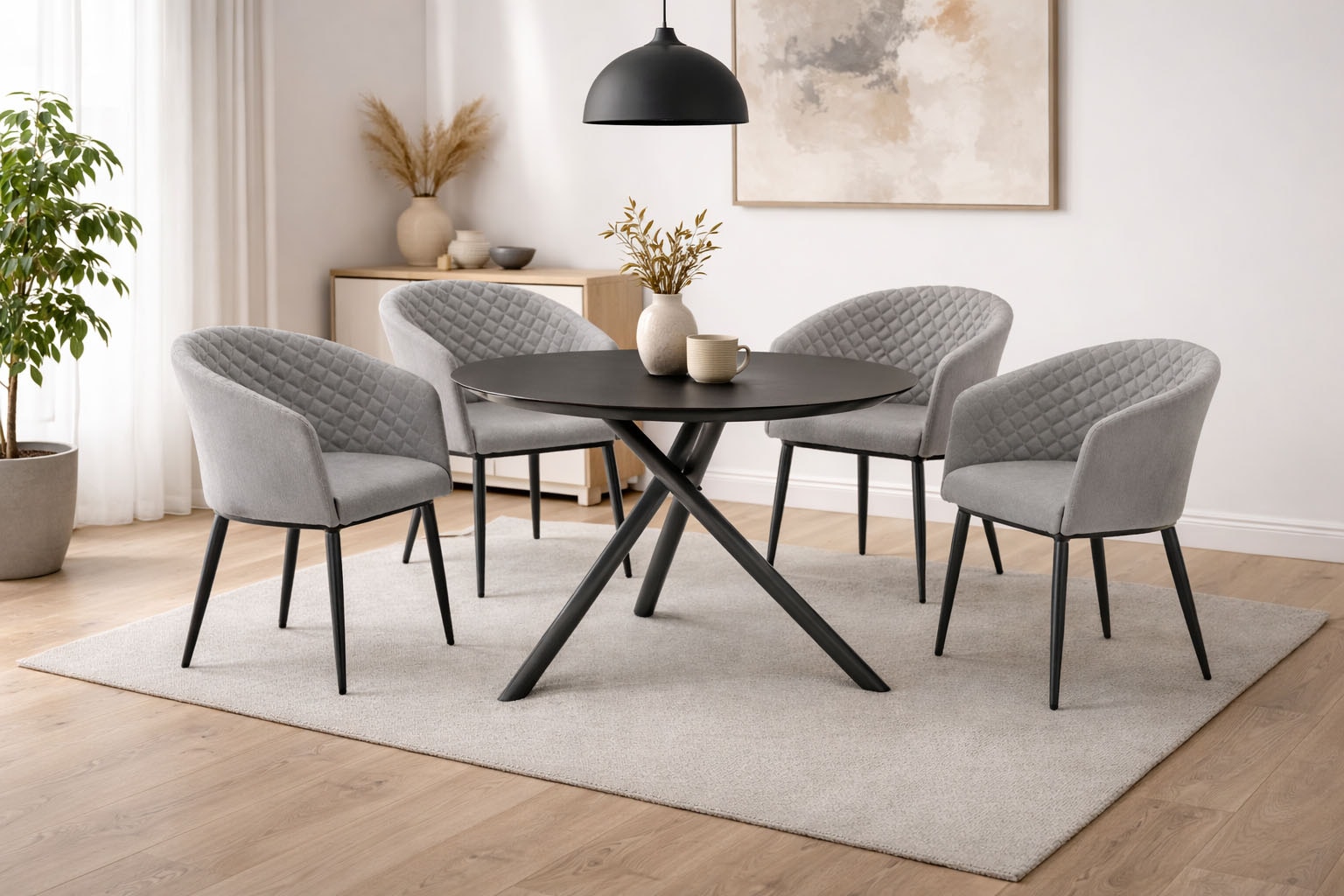 Destiny Garten-Essgruppe »MODENA BARLETTA 4 Se + Tisch Ø110 cm, grau/ anthrazit« Set, 5 Stk. tlg. Aluminium, Olefin, HPL