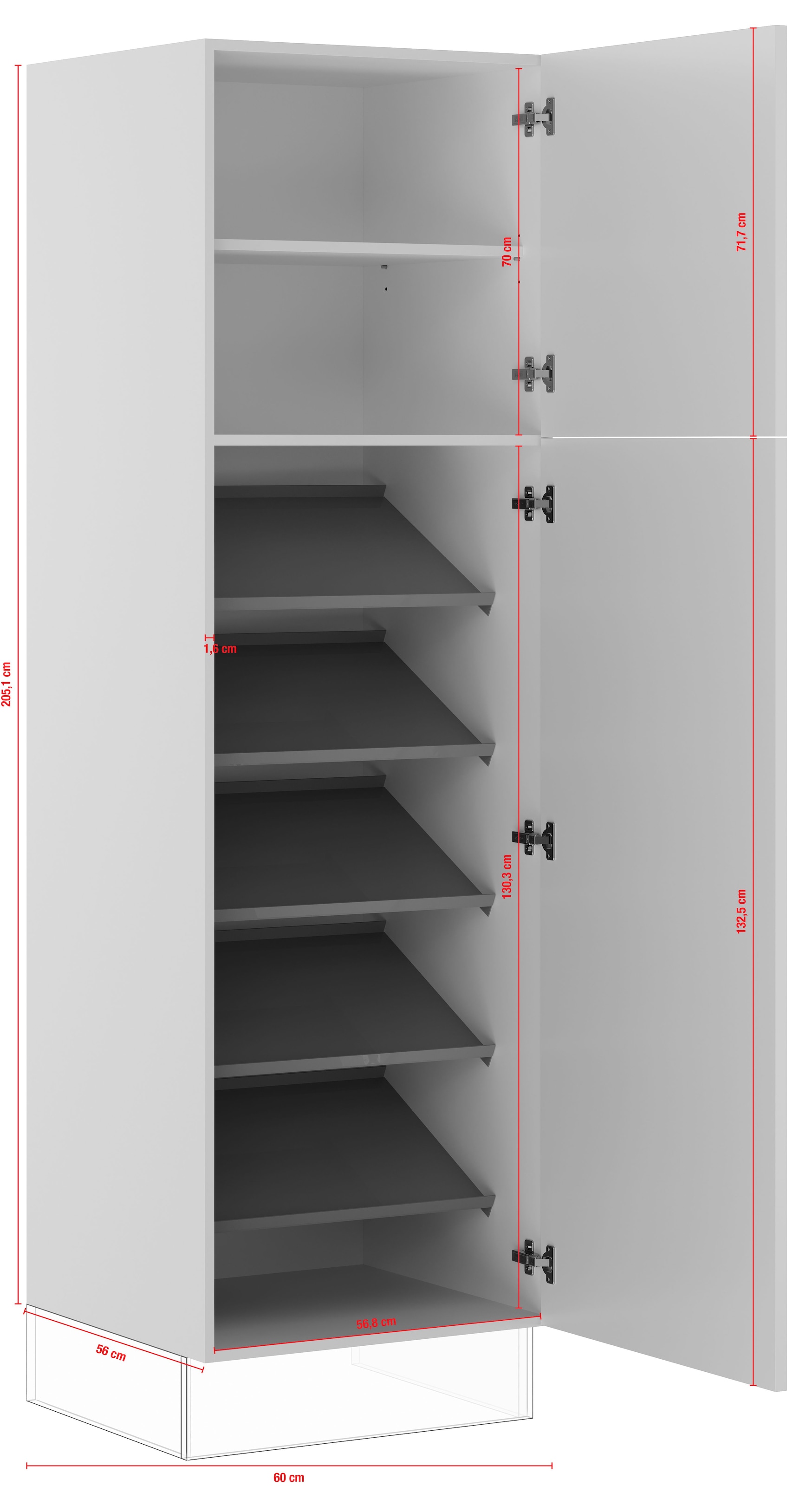 IMPULS KÜCHEN Schuhschrank »"Valencia", Breite/Höhe: 60/205,1 cm, mit Schuhablagen«, vormontiert, mit Drehtüren, mit verstellbarem Fachboden